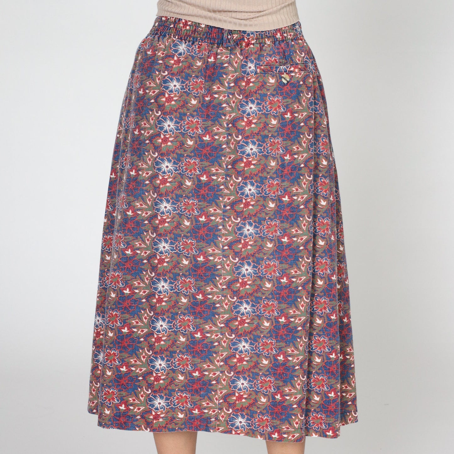 90s Gitano Tropical Floral Pleated Midi Skirt High Waist Button Front Small