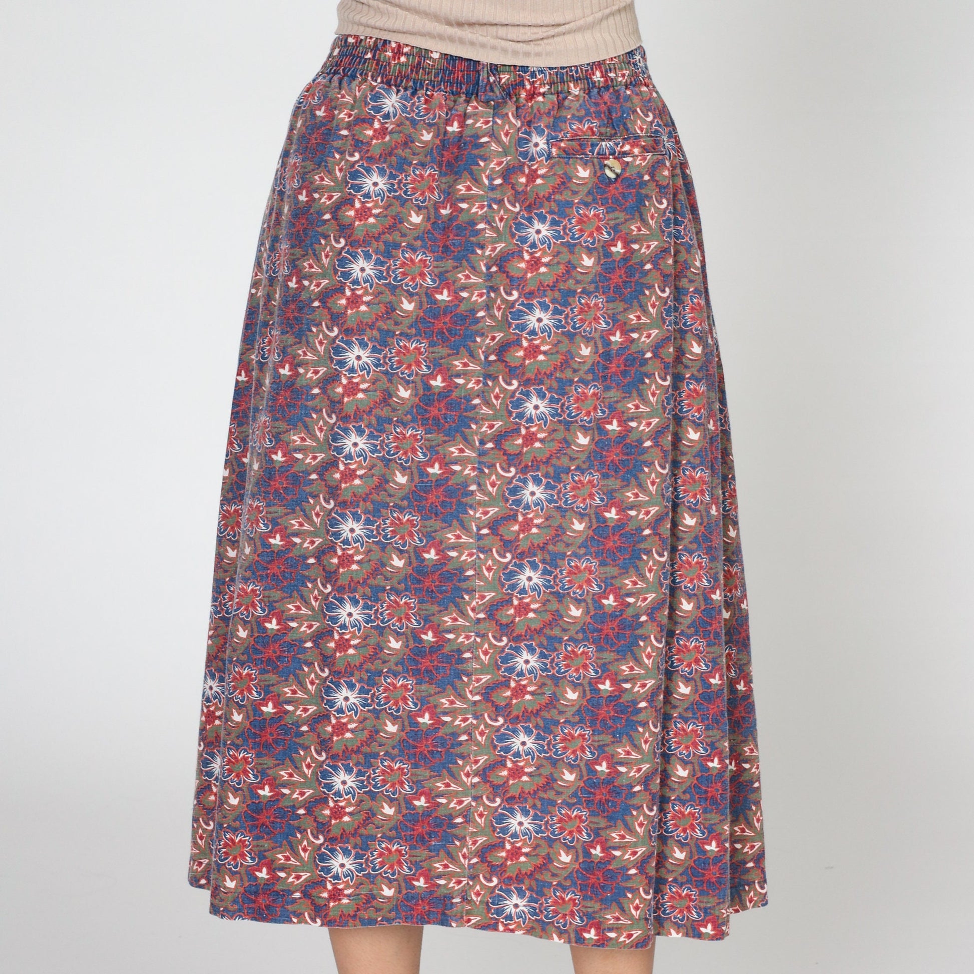 90s Gitano Tropical Floral Pleated Midi Skirt High Waist Button Front Small