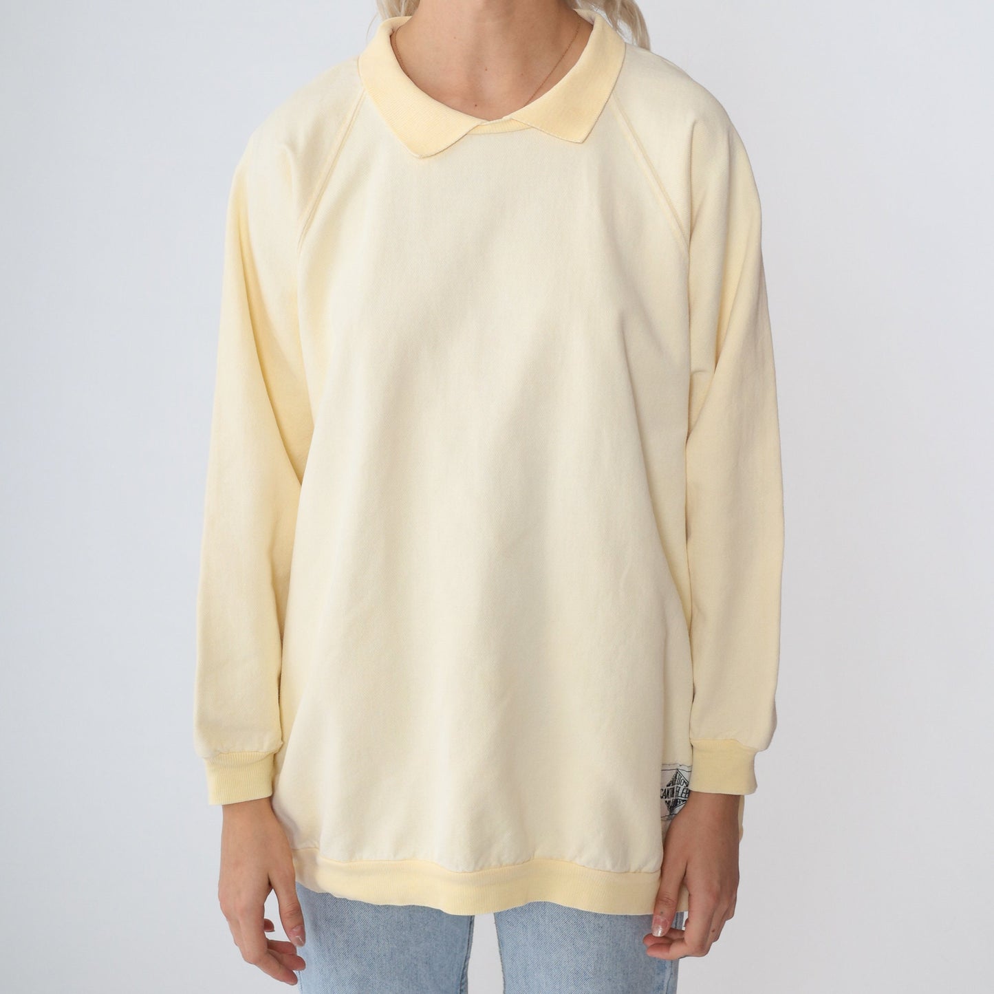 90s Palmetto Canton Fleece Collared Sweatshirt Cream Yellow Raglan Large