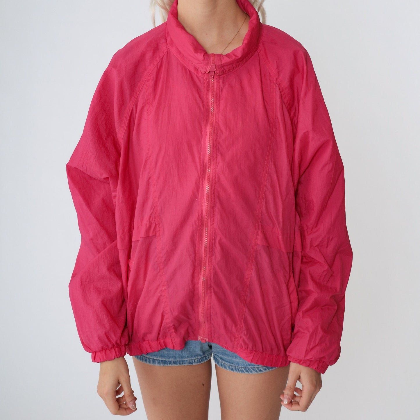 90s Hot Pink Nylon Windbreaker Zip-Up Jacket Medium M