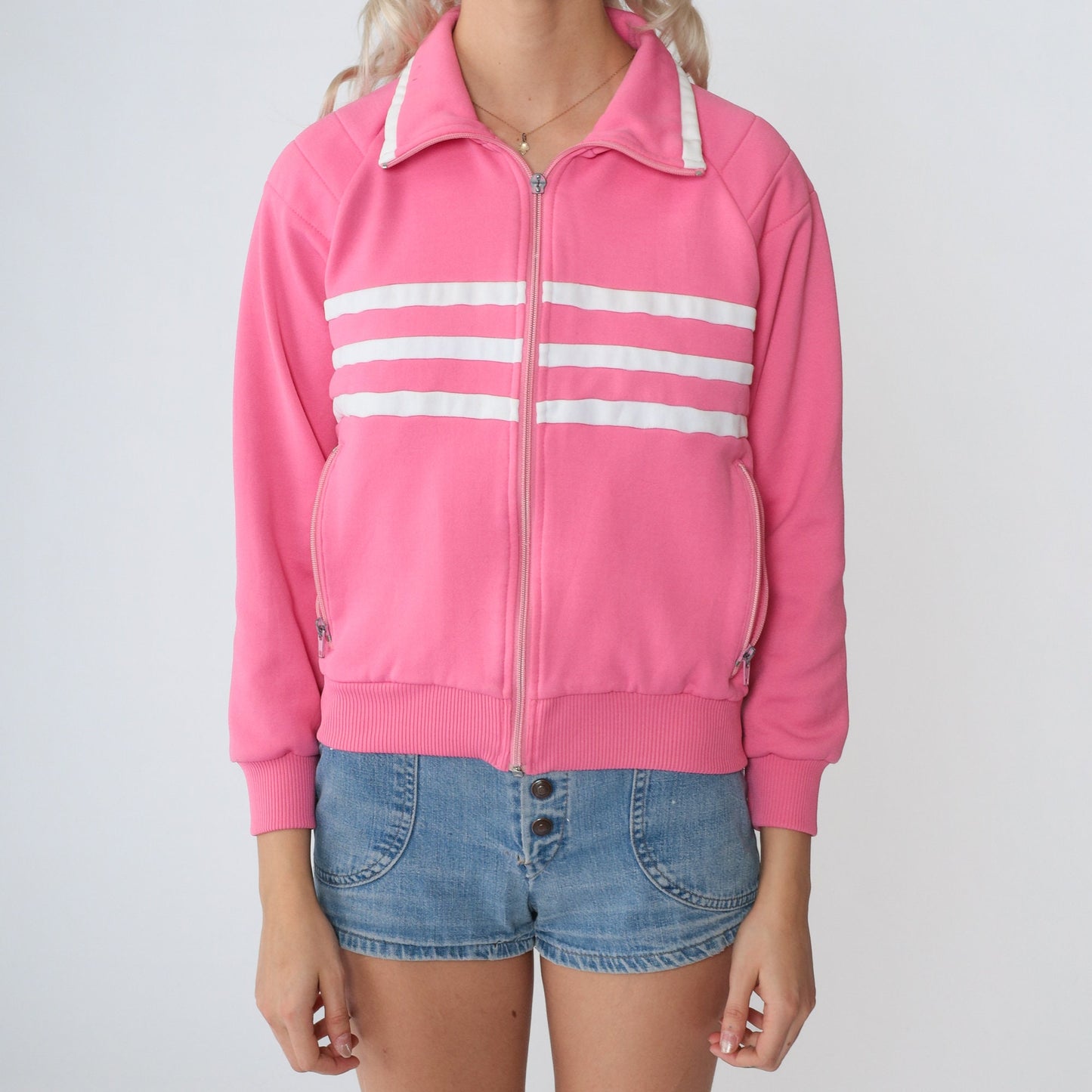 80s White Stag Track Jacket Hot Pink Striped Zip Up Small