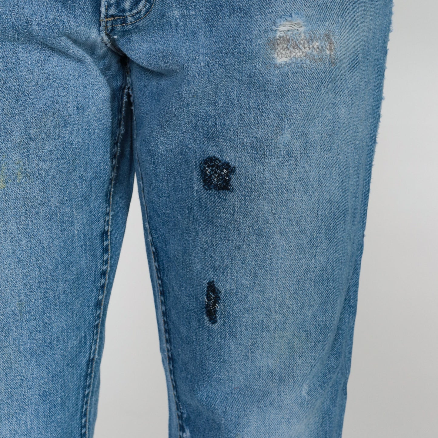 80s Lee High Waist Straight Leg Jeans Distressed Blue Denim Men's 33