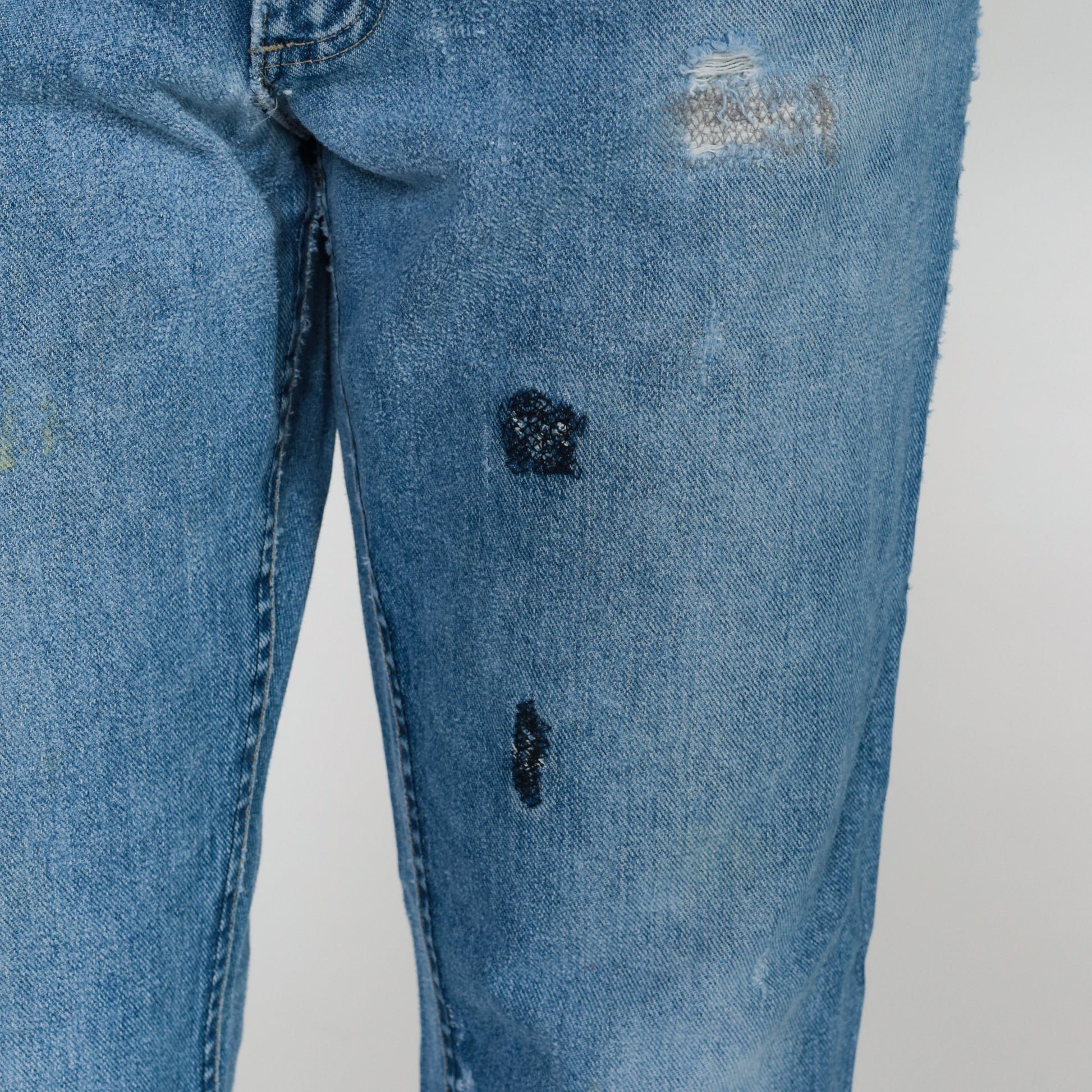 80s Lee High Waist Straight Leg Jeans Distressed Blue Denim Men's 33