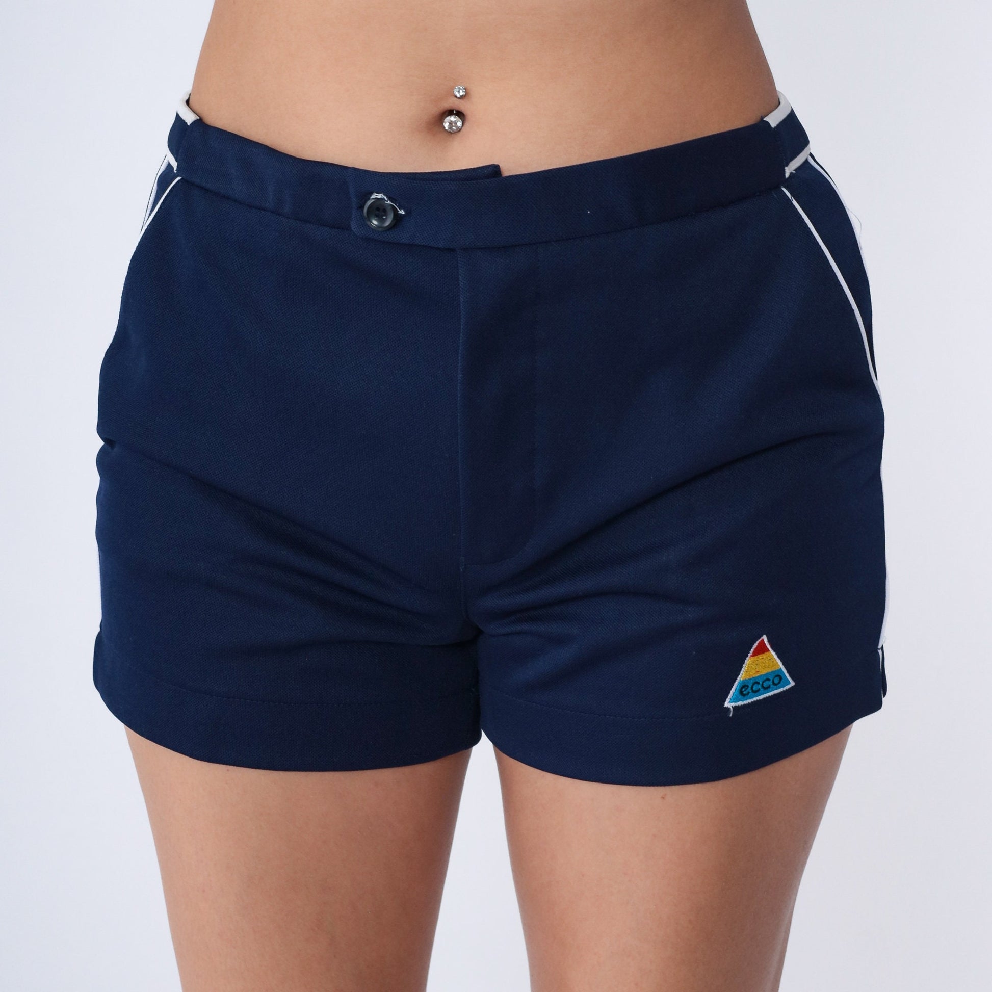 80s Ecco Navy Swim Trunks White Striped Bathing Suit Shorts Medium