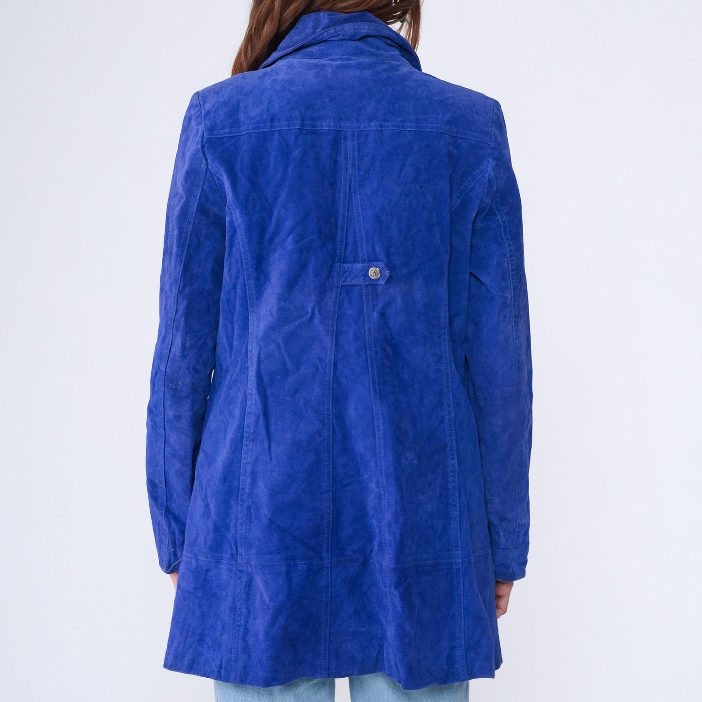 Y2K Royal Blue Suede Jacket Toggle Button Longline Small