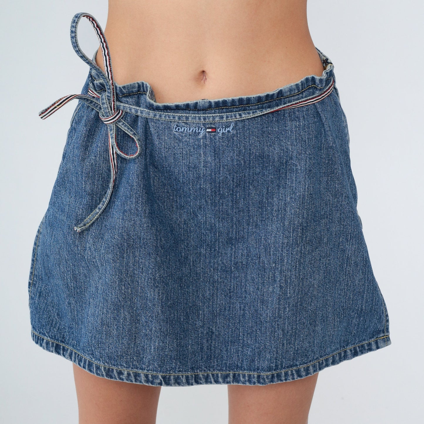 Tommy Hilfiger Y2K Denim Skort Blue Wrap Mini Embroidered Logo Medium