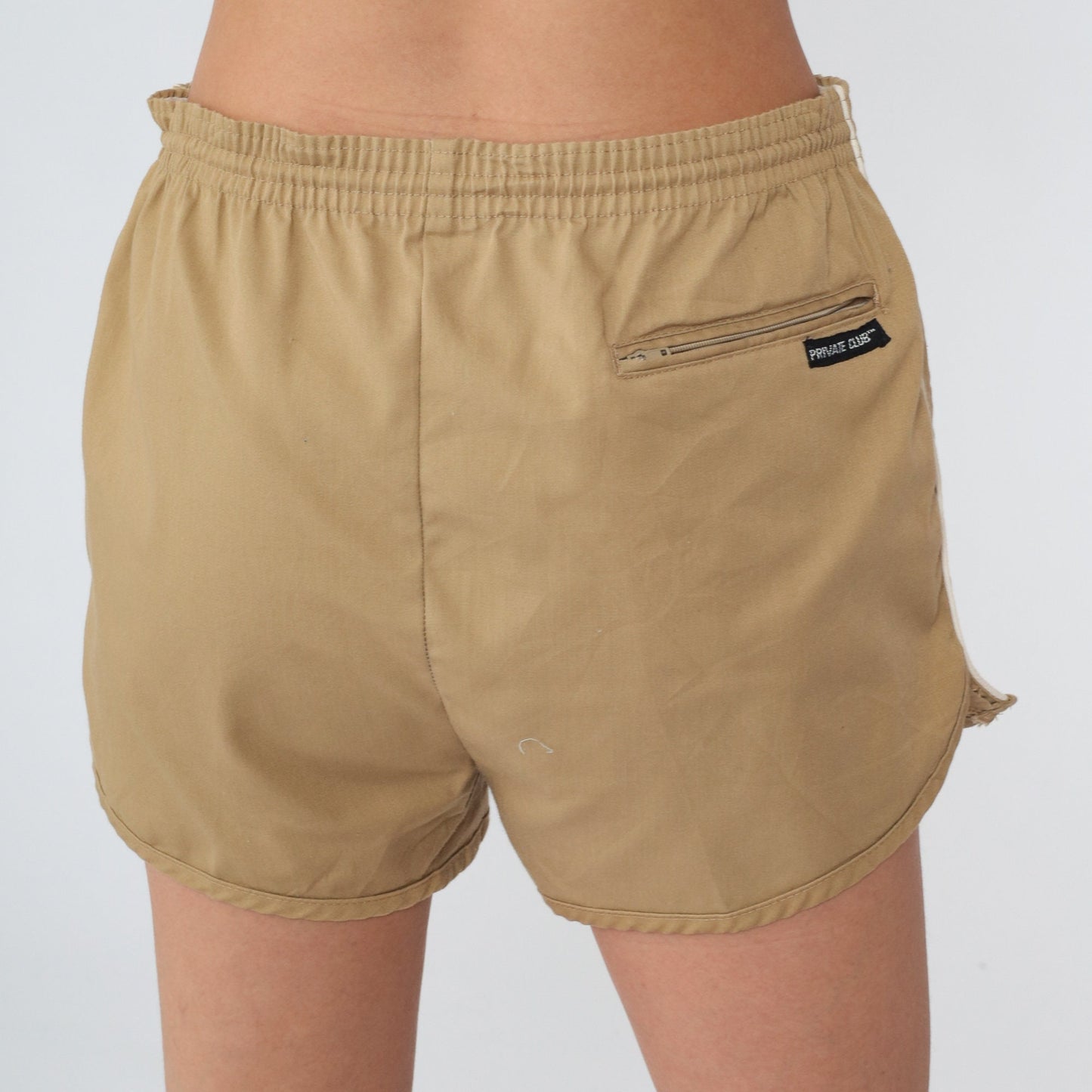 80s Tan Running Shorts White Ringer Trim Mid Rise Cotton Medium