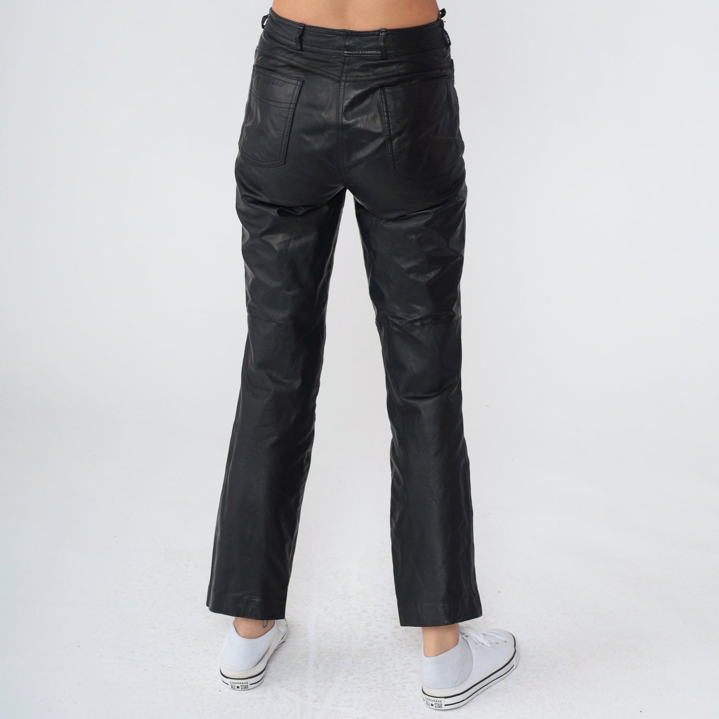 80s Black Leather Pants Straight Leg Ankle Punk Trousers Extra Small