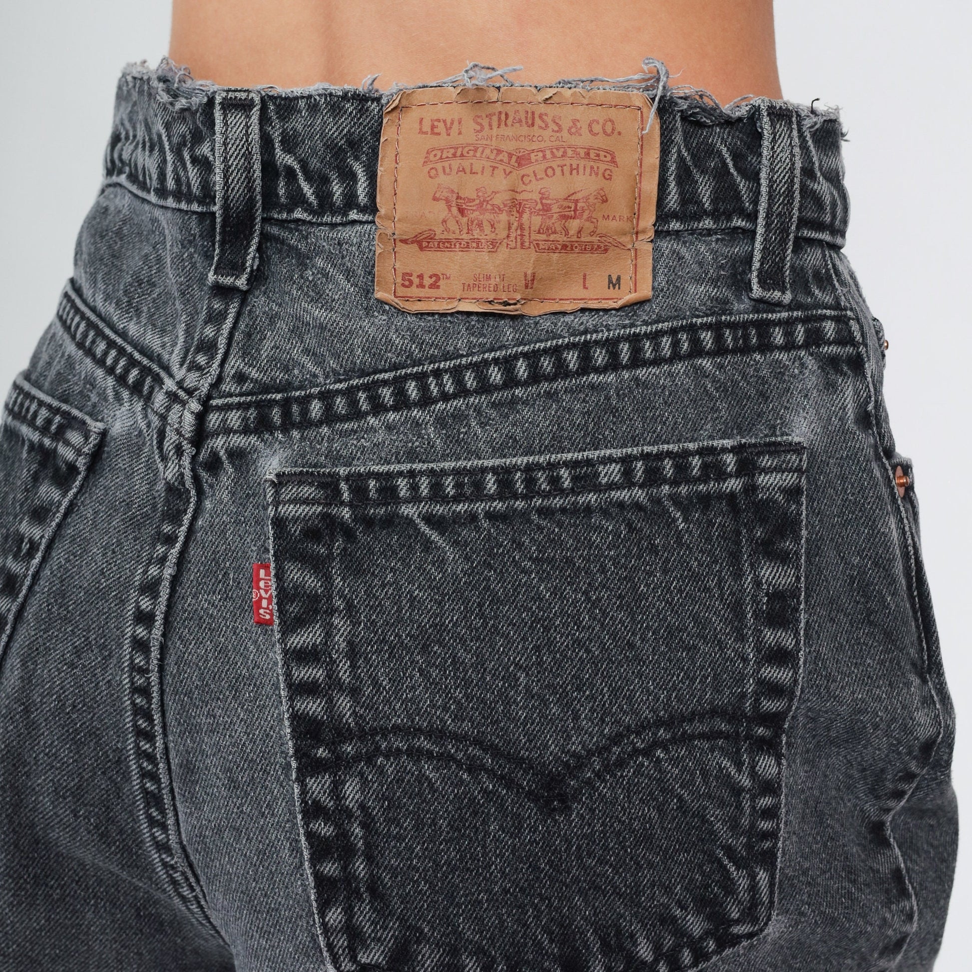 80s Levi's 512 Faded Black Denim High Waist Tapered Jeans Medium