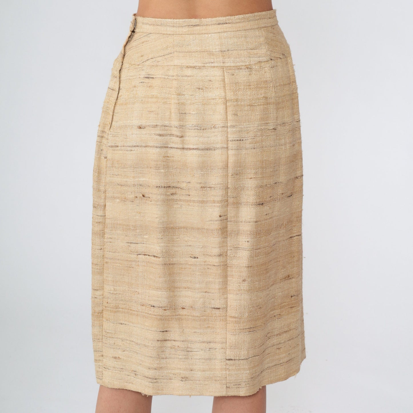 70s Tan Wool Blend Midi Pencil Skirt High Waist Extra Small