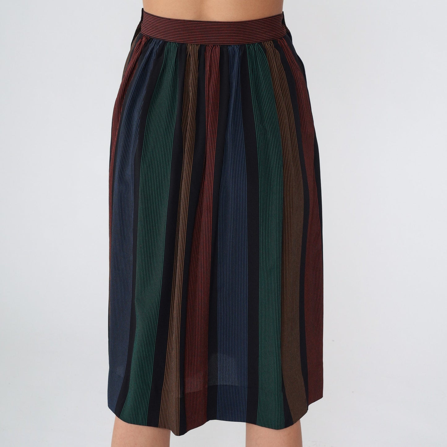 80s Jones New York Black Striped Midi Skirt High Waist Extra Small