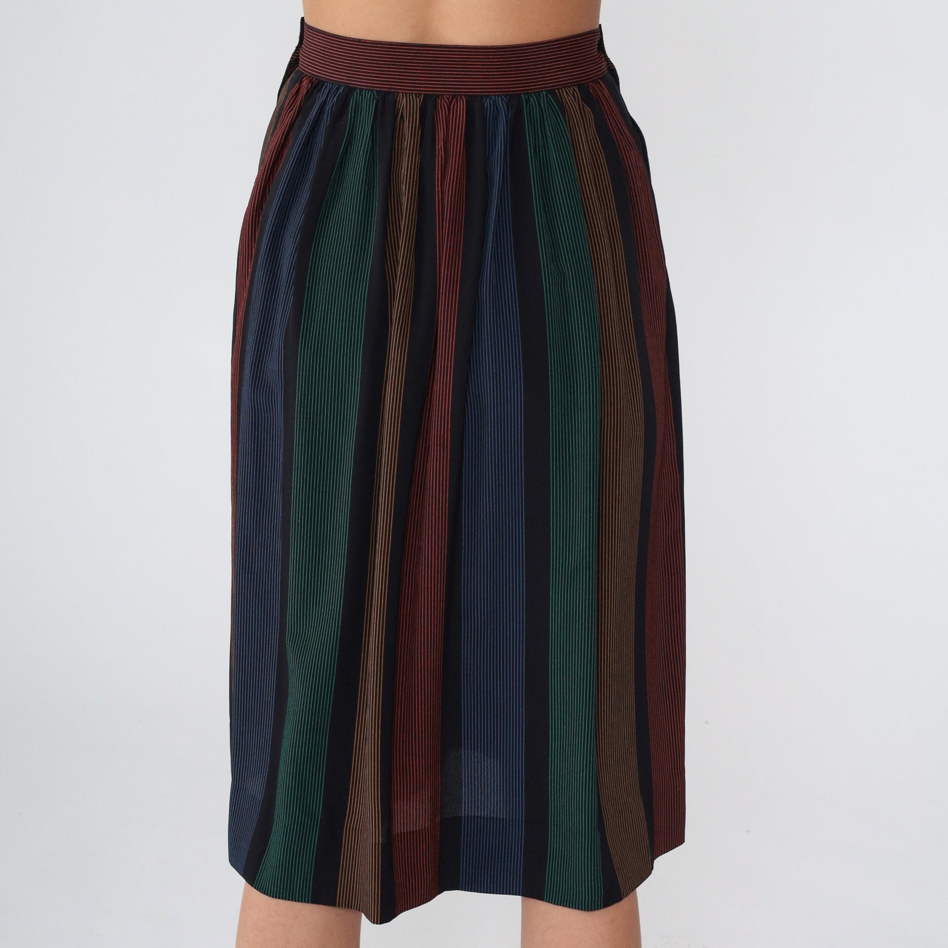 80s Jones New York Black Striped Midi Skirt High Waist Extra Small