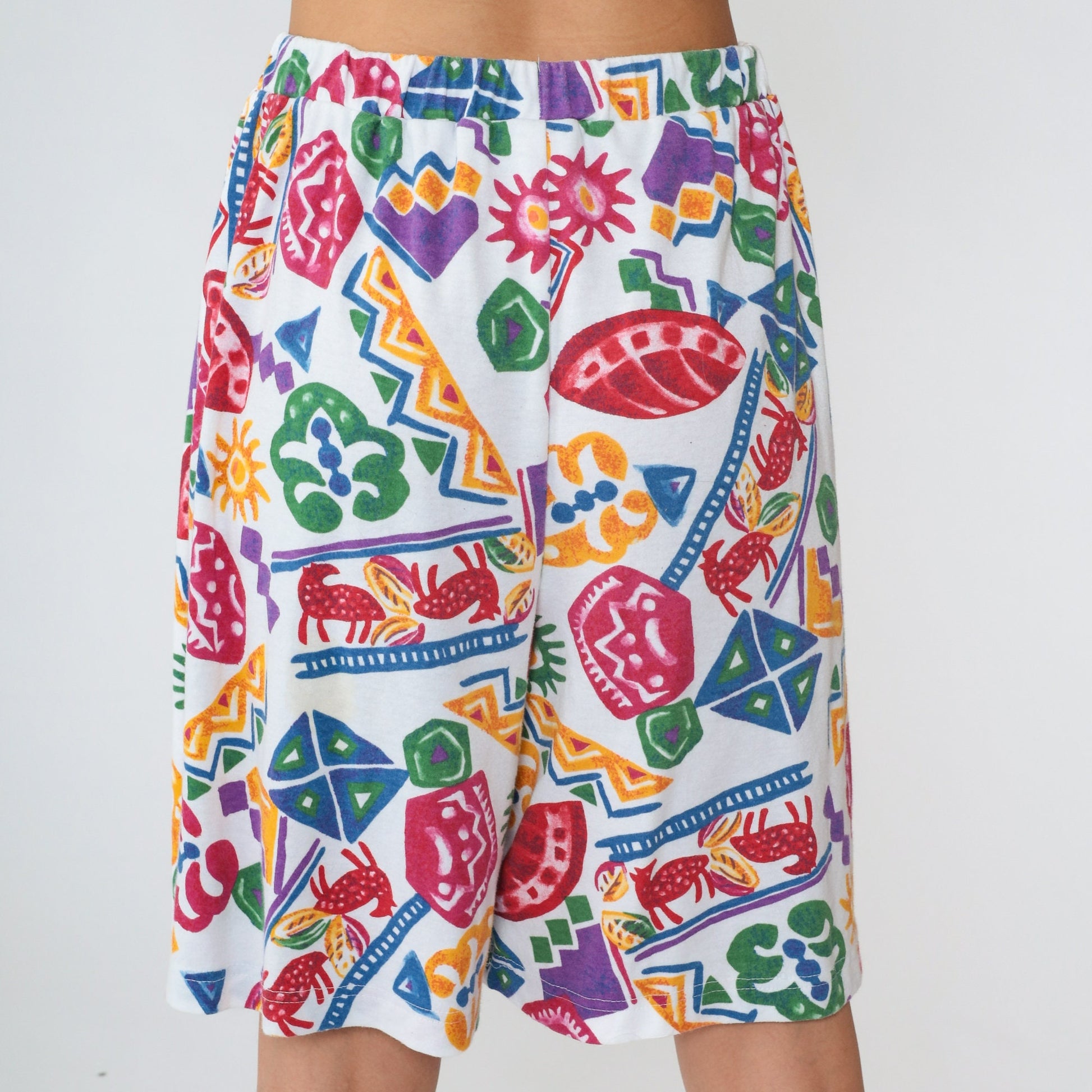 90s Geometric Animal Print High Waisted Shorts White Cotton Medium