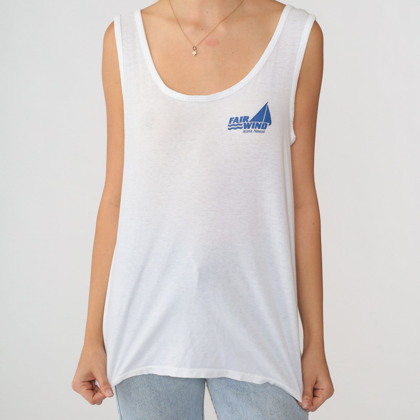 90s Fair Wind Kona Hawaii Boat Tours Tank Top White Graphic Tee Small