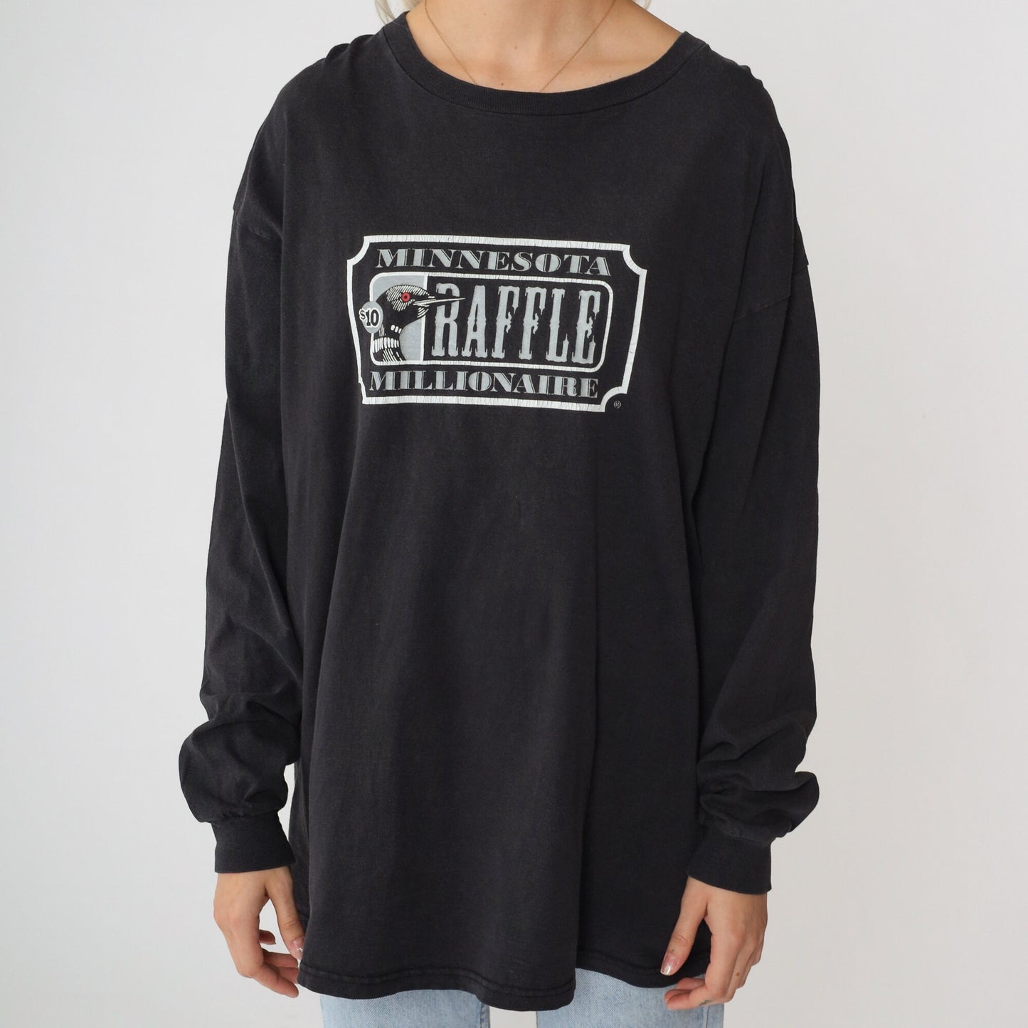 90s Minnesota Raffle Millionaire Loon Graphic Long Sleeve Tee Black Large L
