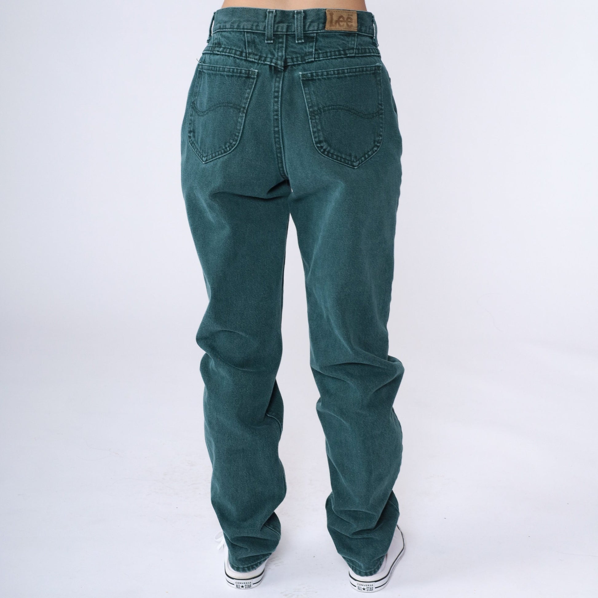 90s Lee Dark Green Tapered High-Waist Jeans Cotton Denim Small