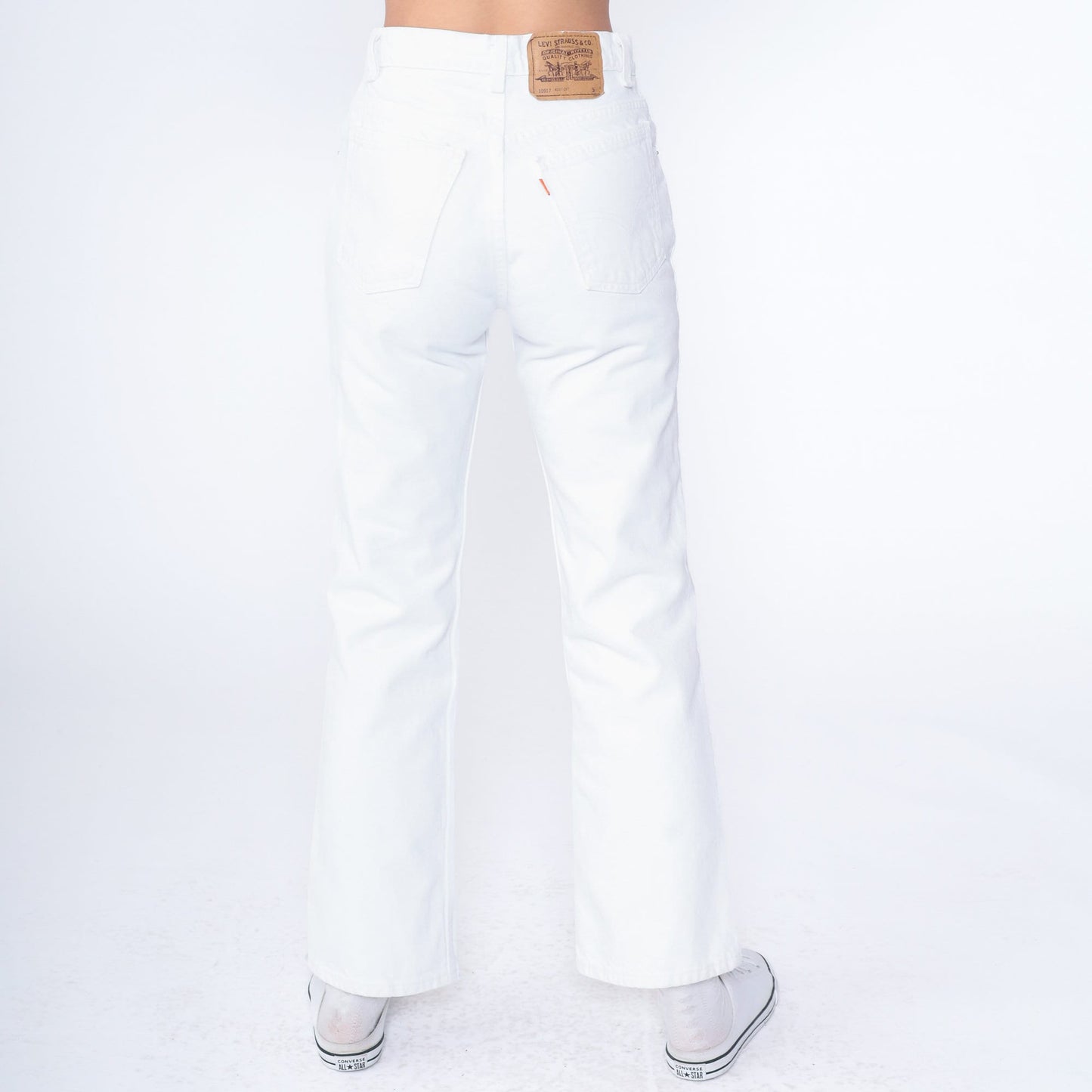 80s Levi's 917 White Denim Bootcut Jeans Orange Tab USA Made Small