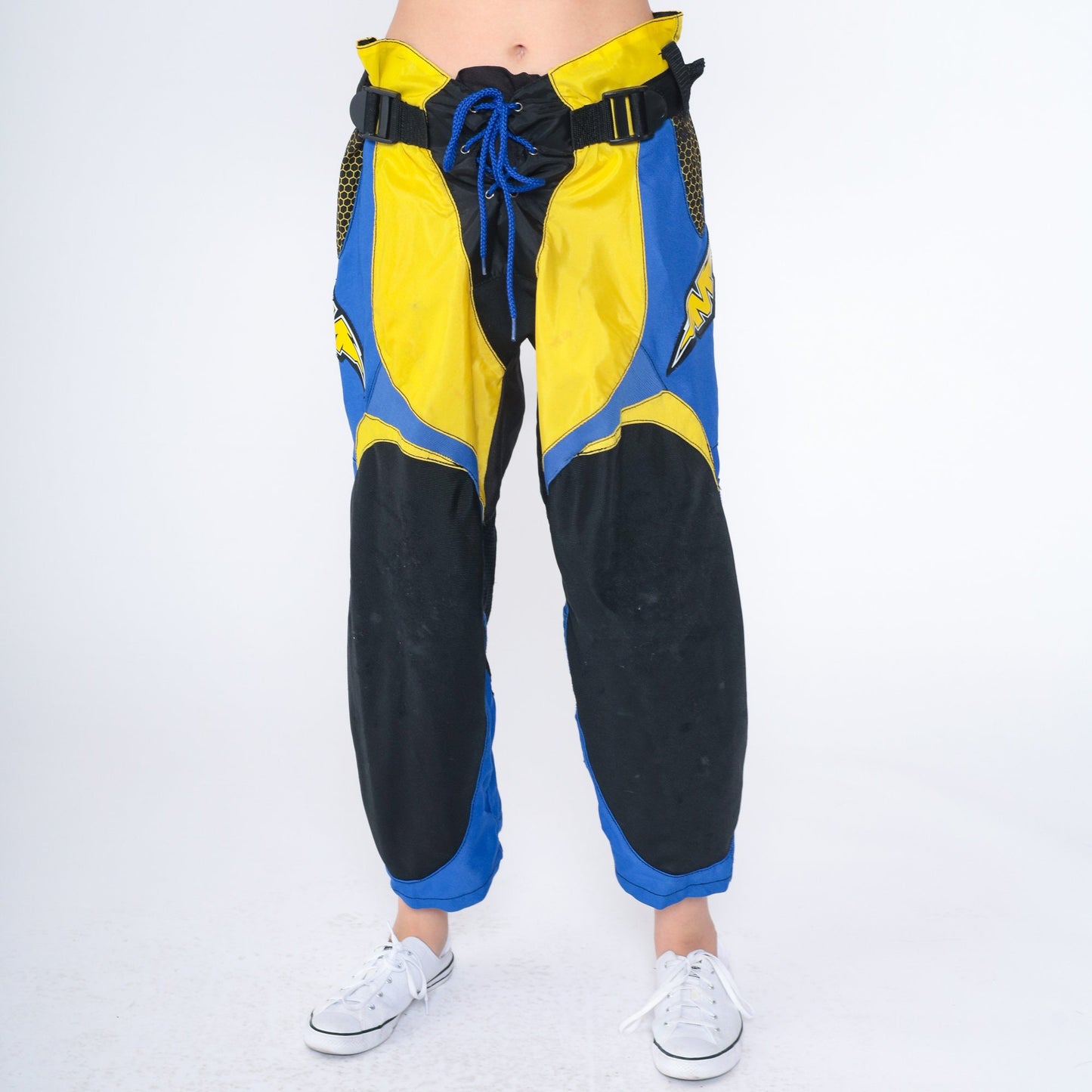 Y2K Mission Motocross Pants Yellow Blue Black Cropped Ankle Medium