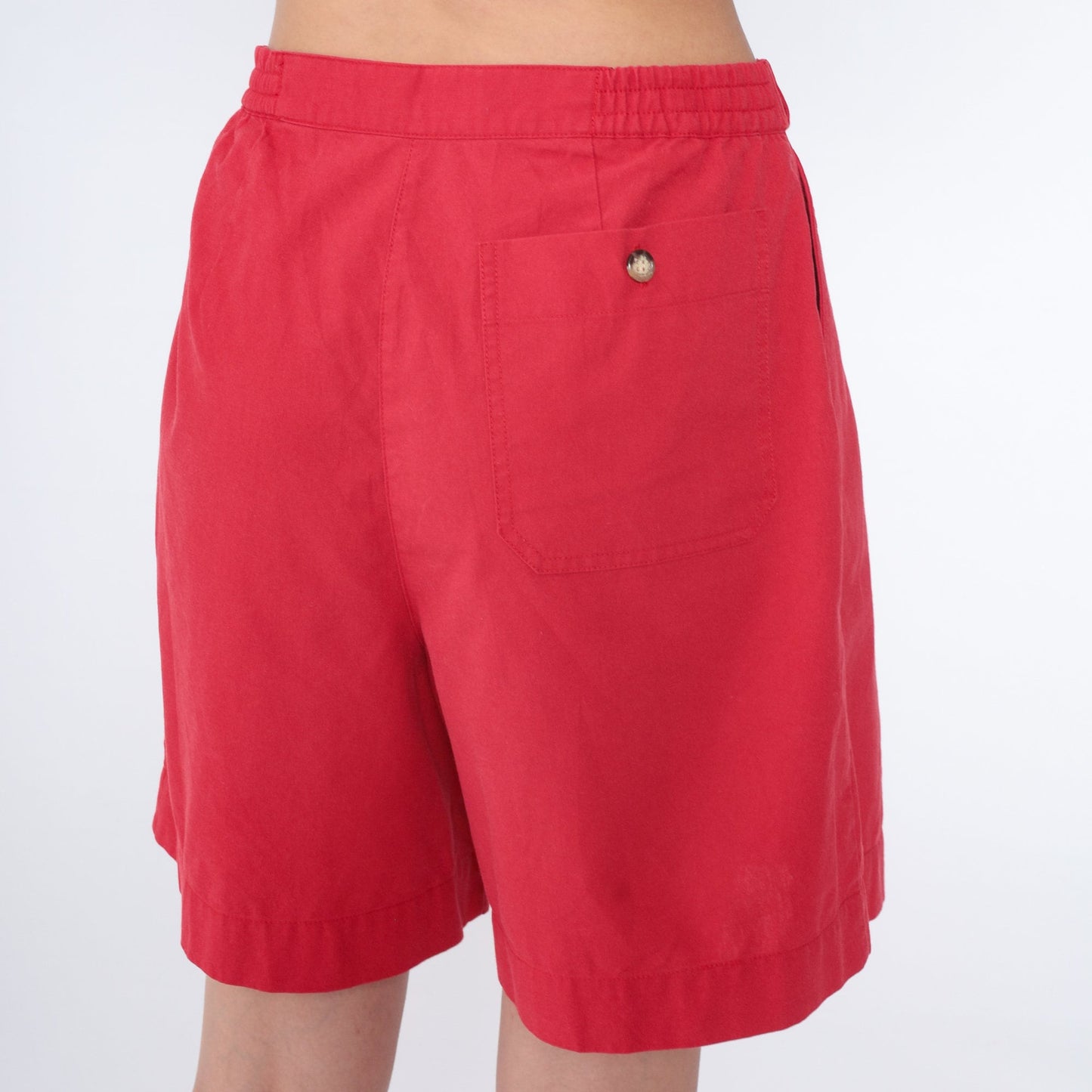 90s Red Pleated High-Waisted Shorts Wide Leg Trouser Karen Scott Medium