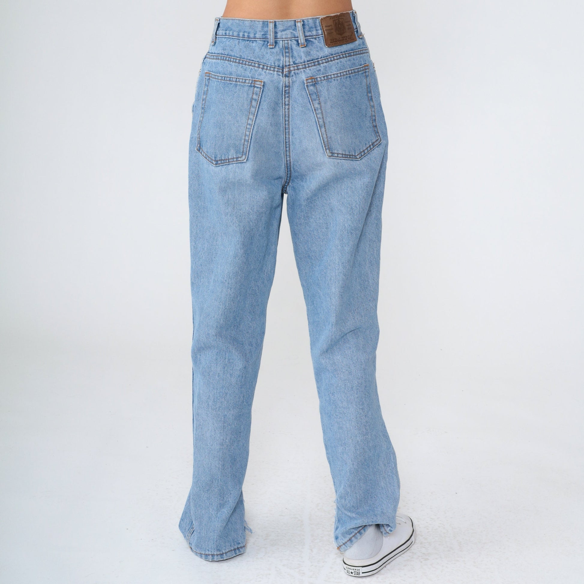 90s High Waisted Tapered Jeans Blue Denim Ankle Slit Medium M