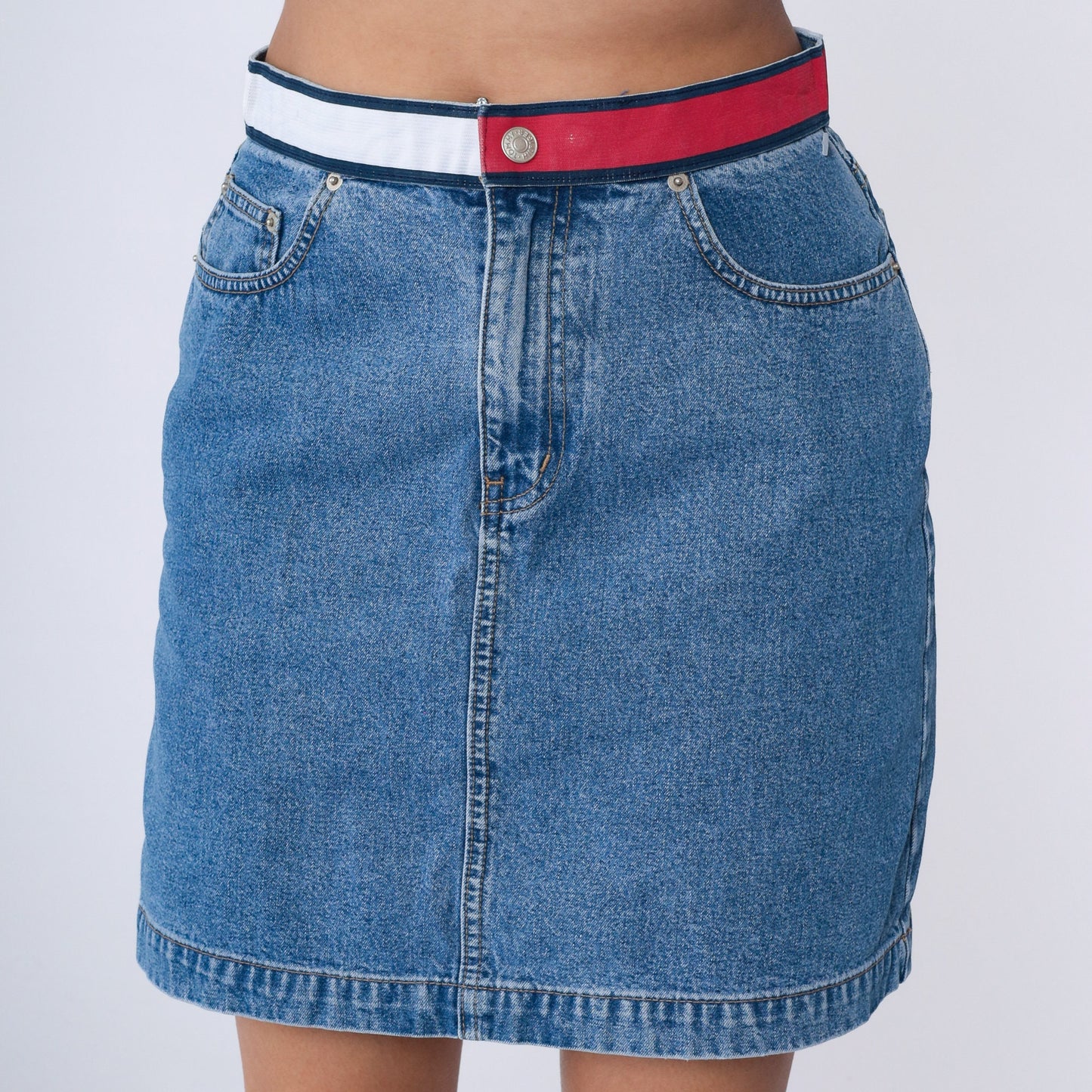 Tommy Hilfiger Y2K Denim Mini Skirt Blue High-Waisted Pencil Cut Medium 8