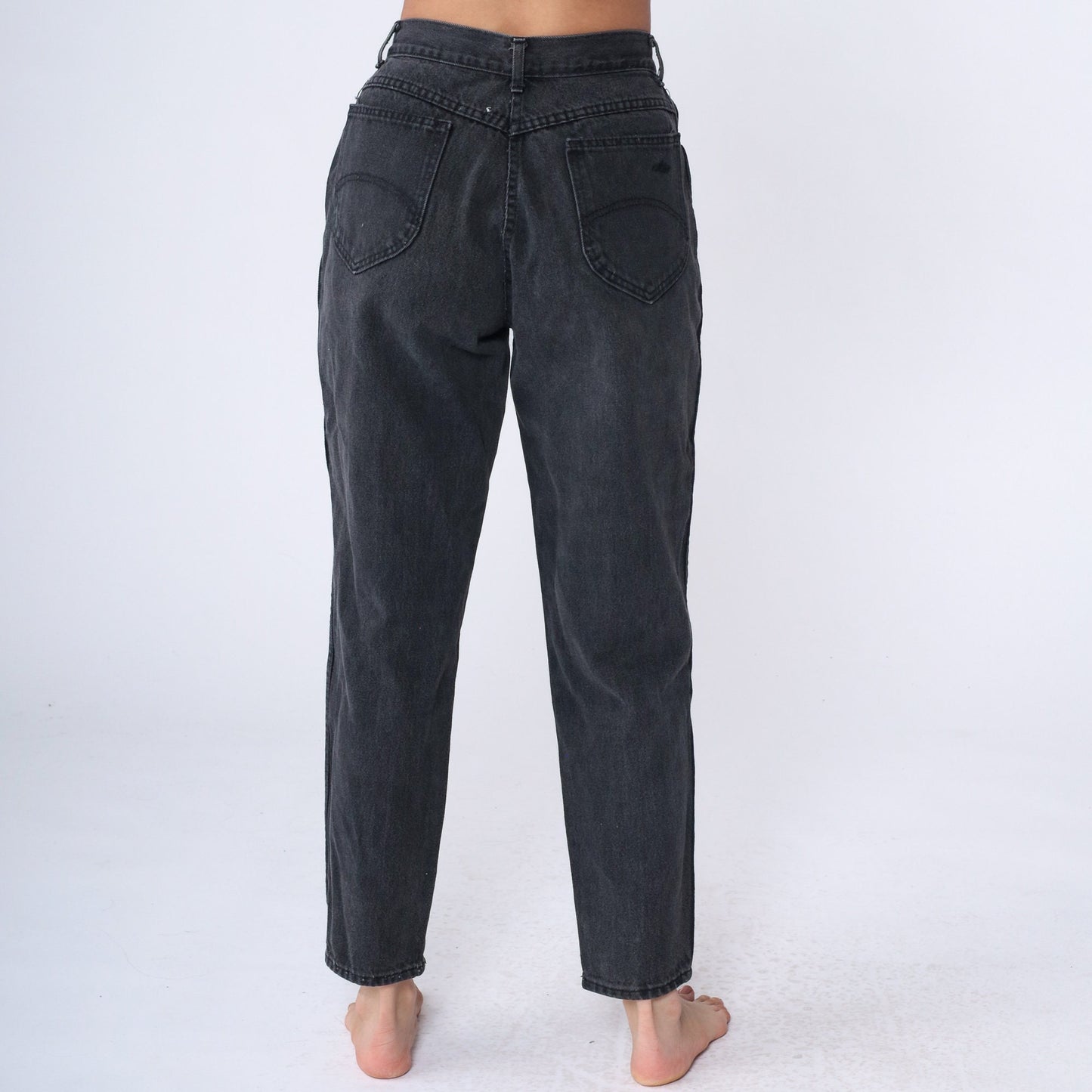 90s Black Tapered High-Waist Jeans Denim Mom Fit Small 28