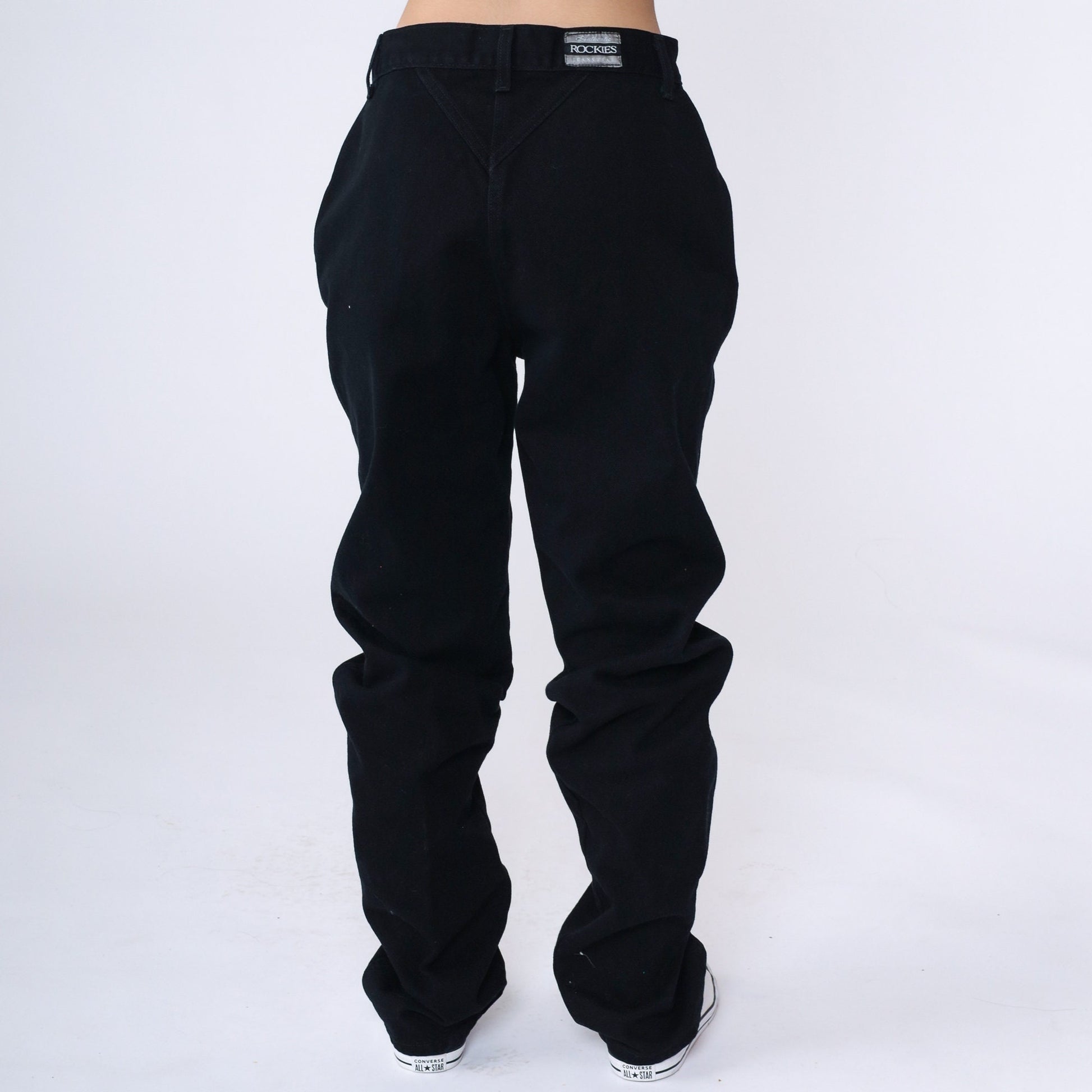 90s Rockies Black Denim High Waisted Tapered Jeans Yoke 29 Long