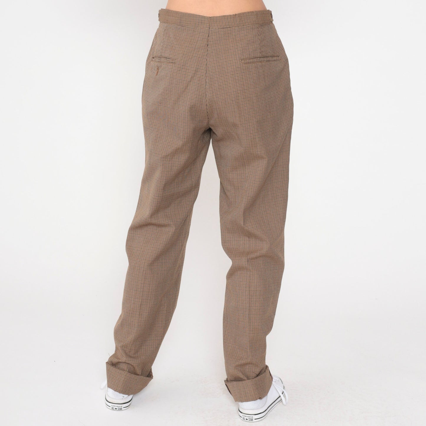 70s Brown Checkered High-Waisted Straight Leg Trousers Medium 29