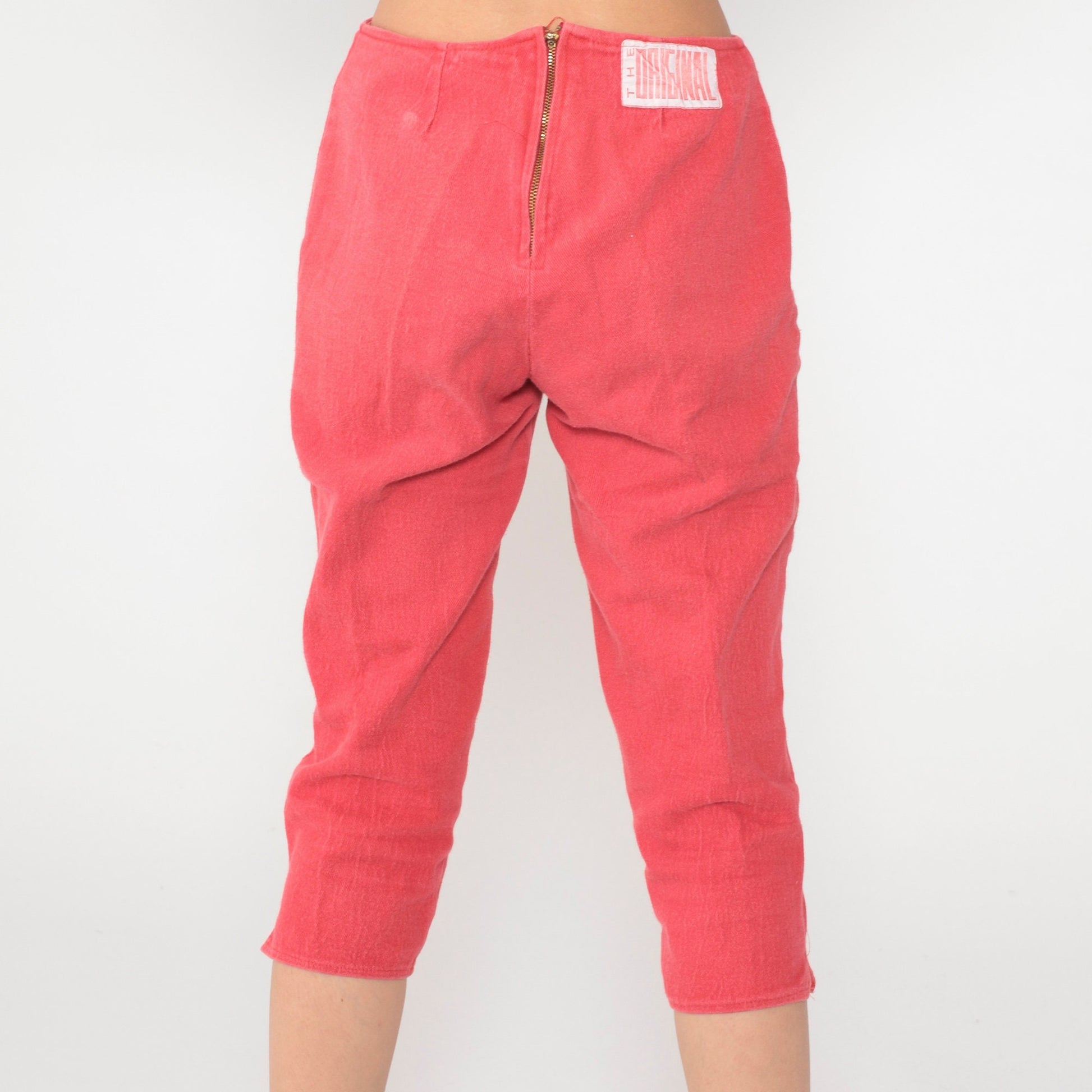 90s Red Capri Pants High Waist Cotton Cropped Trousers Small