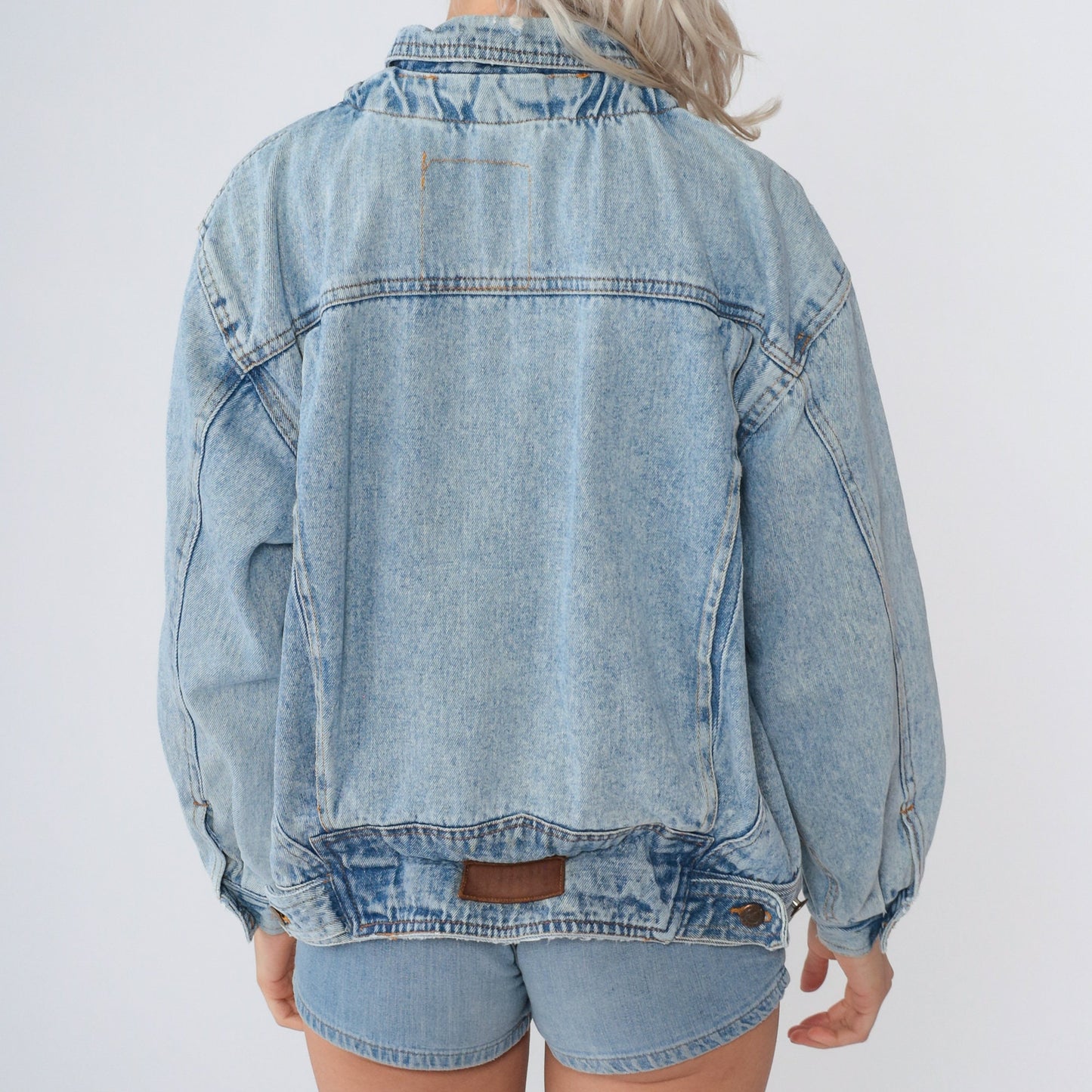 90s Denim Cargo Jacket Blue Jean Helicopter Embroidered Utility Pockets Small