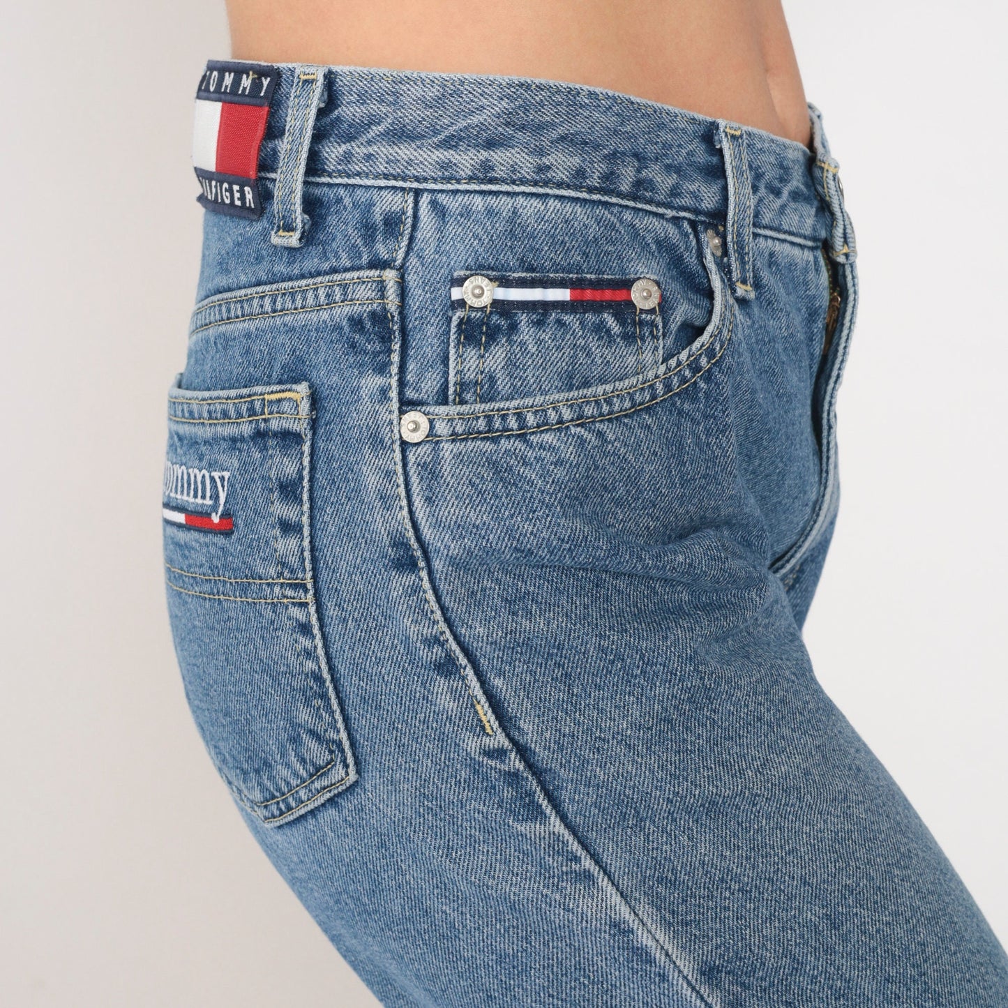 90s Tommy Hilfiger Cropped Cutoff Straight Leg Jeans Blue Denim Small