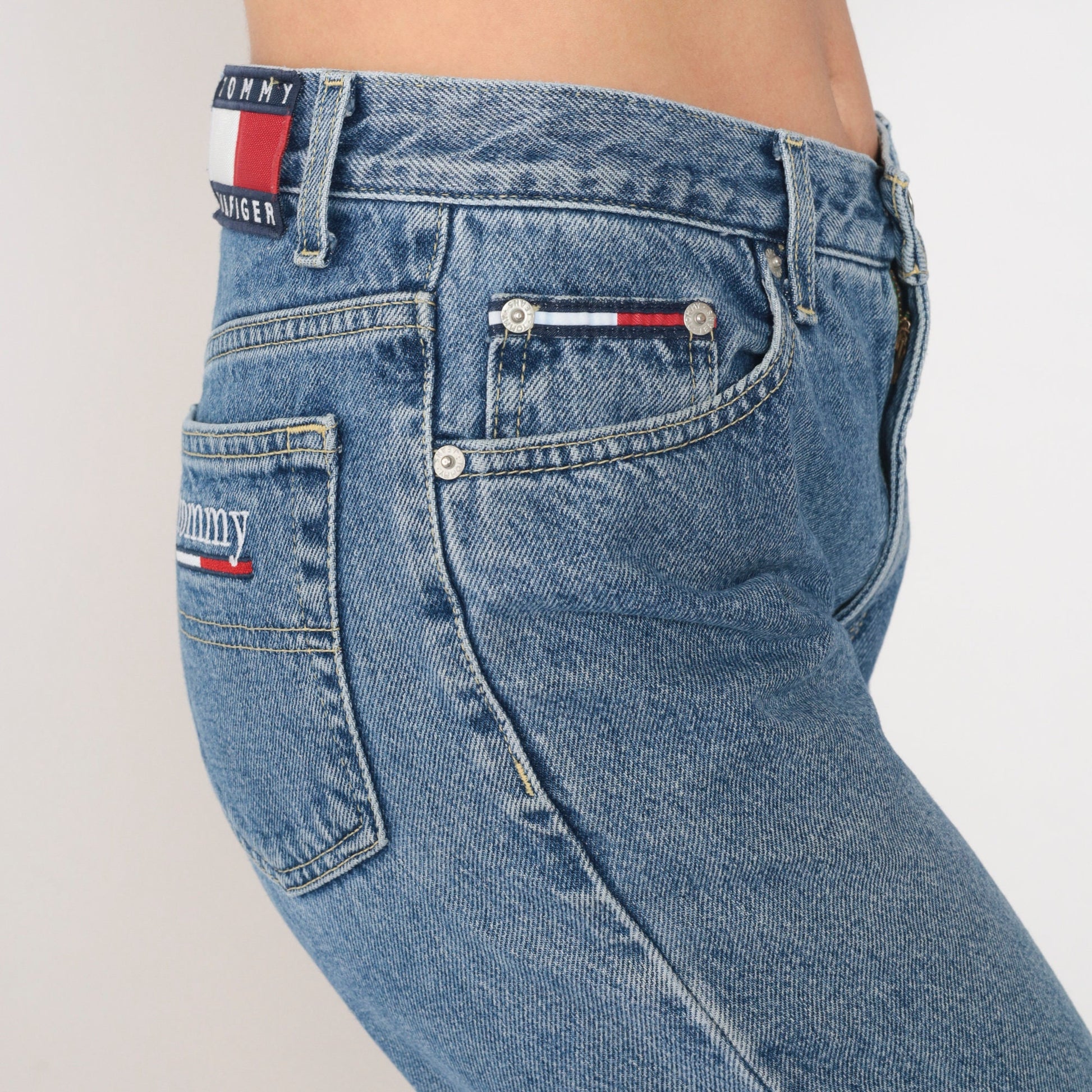 90s Tommy Hilfiger Cropped Cutoff Straight Leg Jeans Blue Denim Small