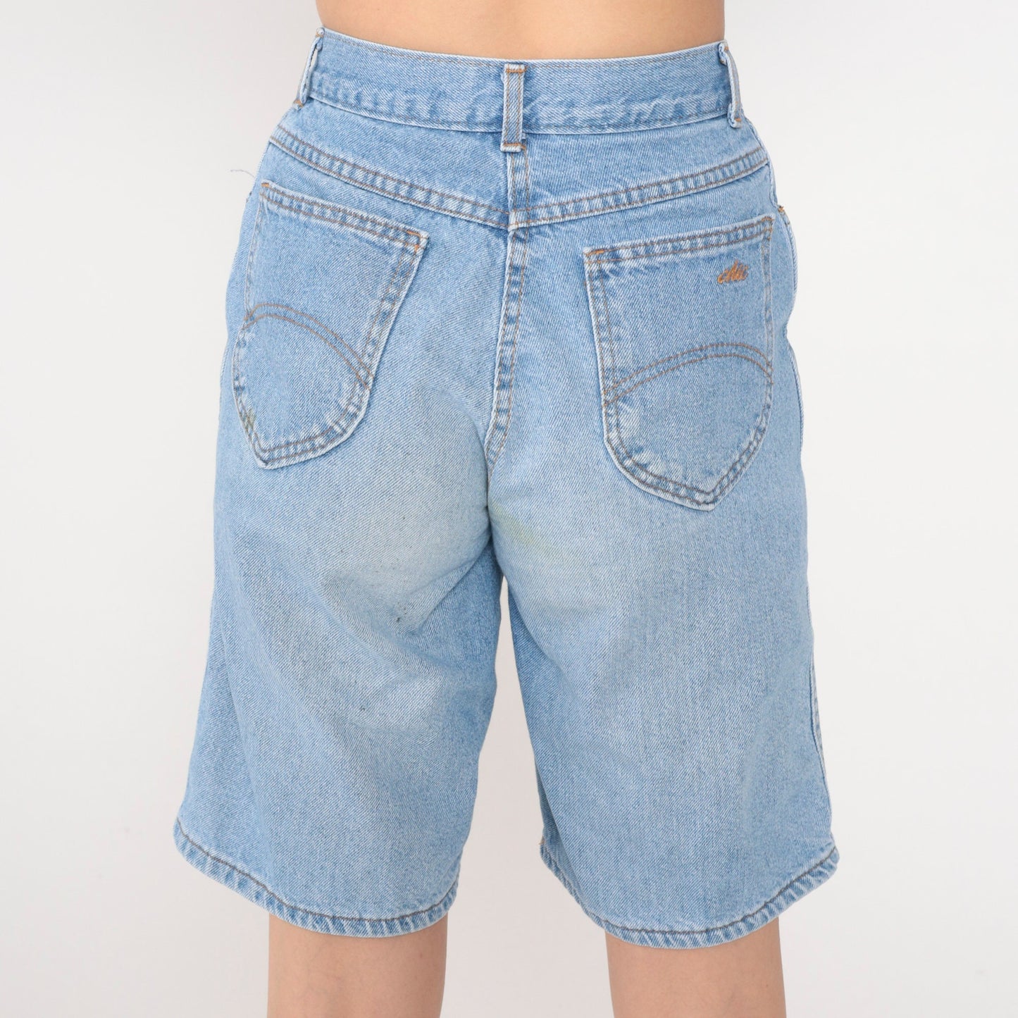 90s Blue Denim Bermuda Shorts High Rise Stone Wash Extra Small XS
