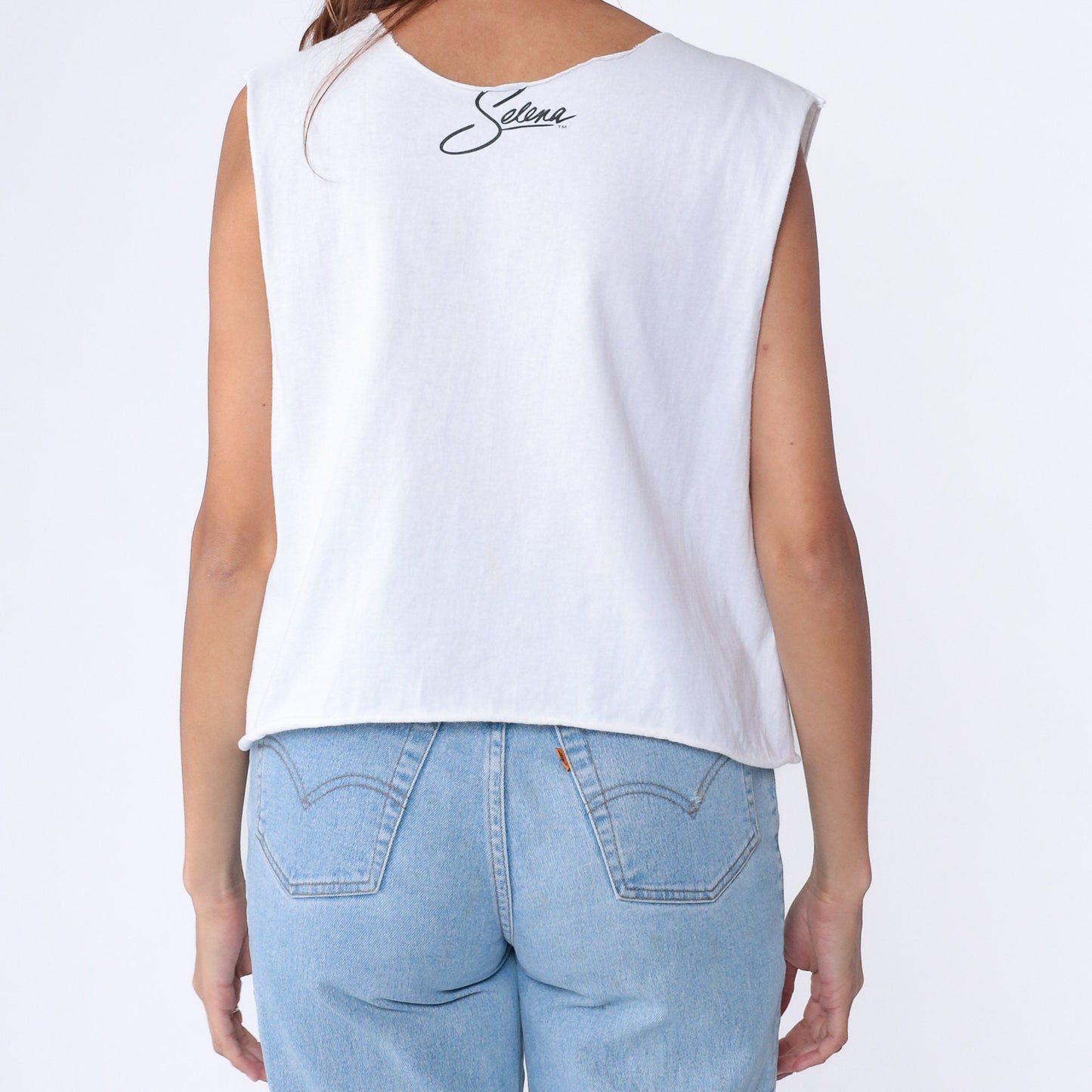 90s Selena Quintanilla Tank Top White Cutoff Crop V-Neck Small Medium
