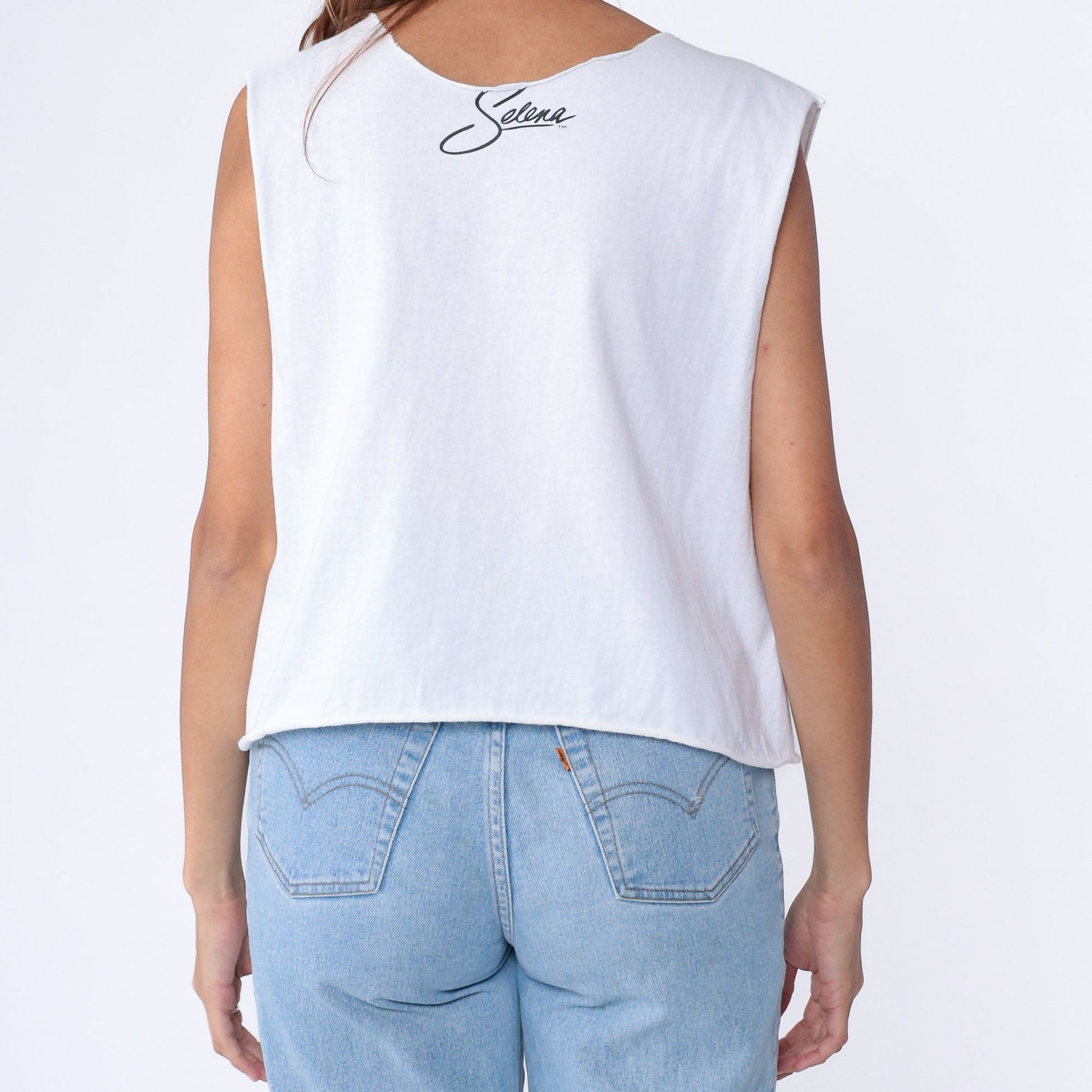 90s Selena Quintanilla Tank Top White Cutoff Crop V-Neck Small Medium