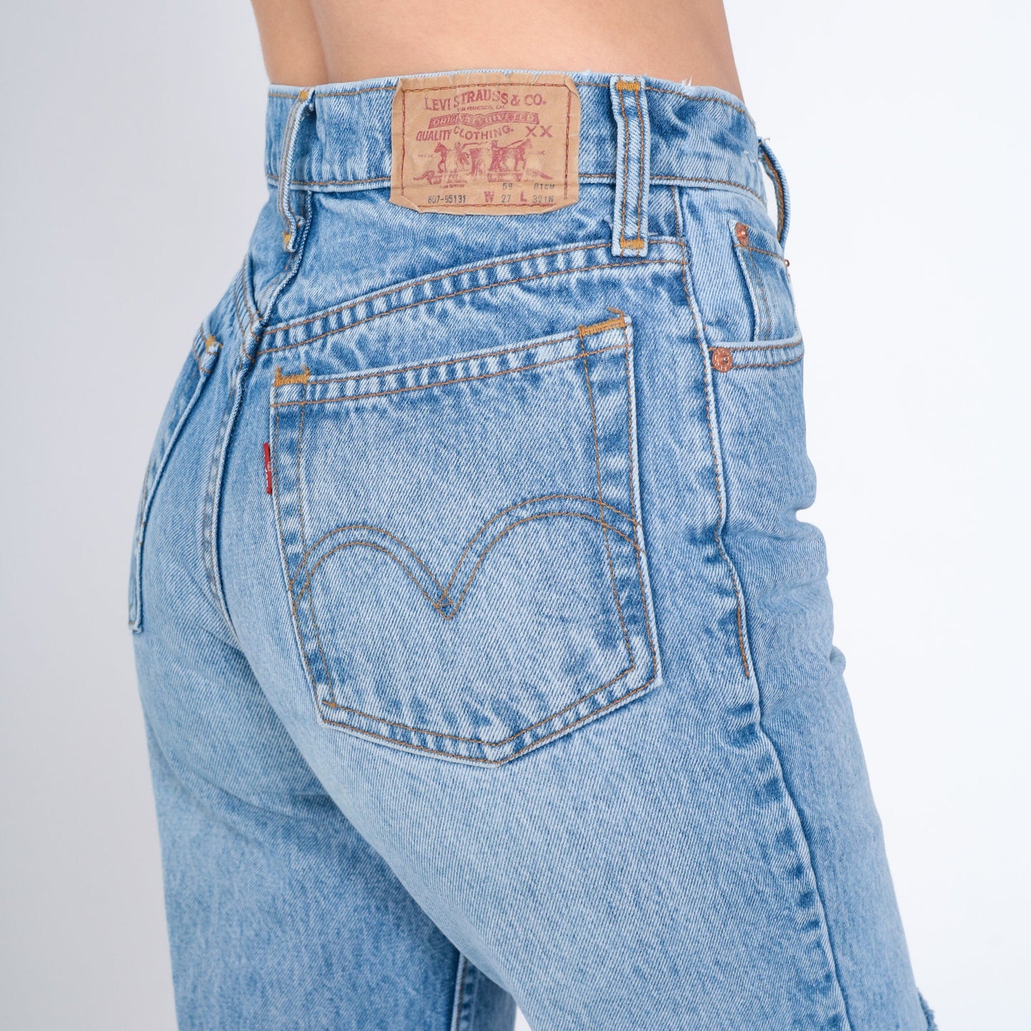 Levis 607 90s High Waist Bootcut Jeans Blue Denim Knee Rip Small
