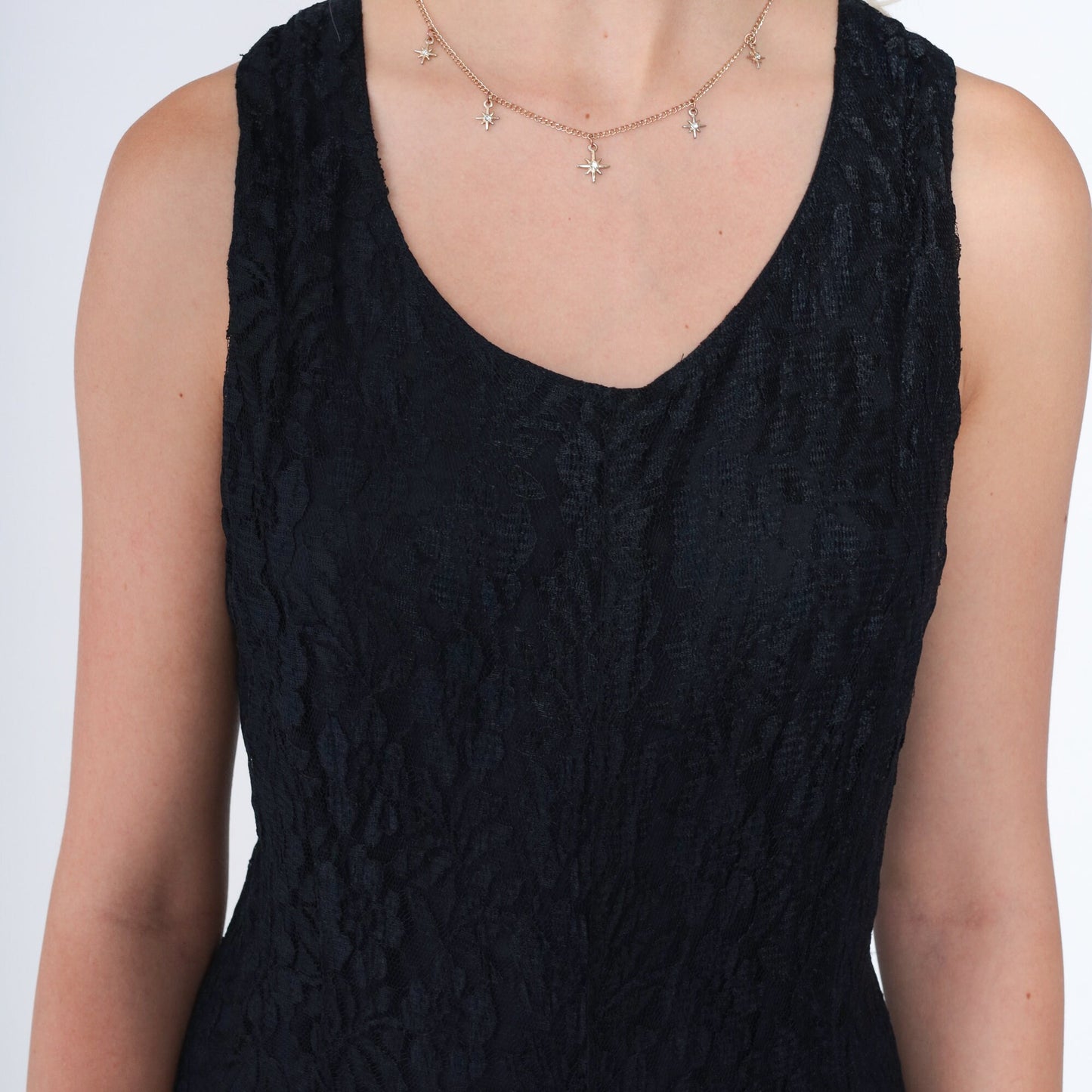 90s Black Lace Maxi Dress Sleeveless Criss Cross Large L