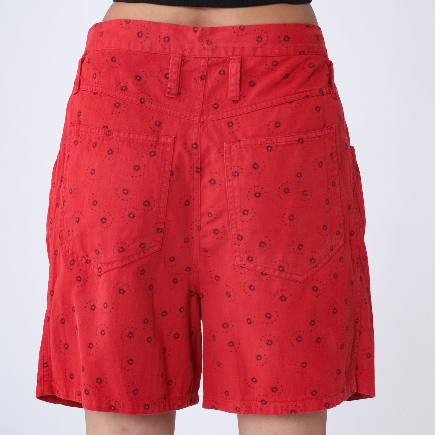 90s Express Red Celestial Pleated High-Waist Shorts Cotton Medium