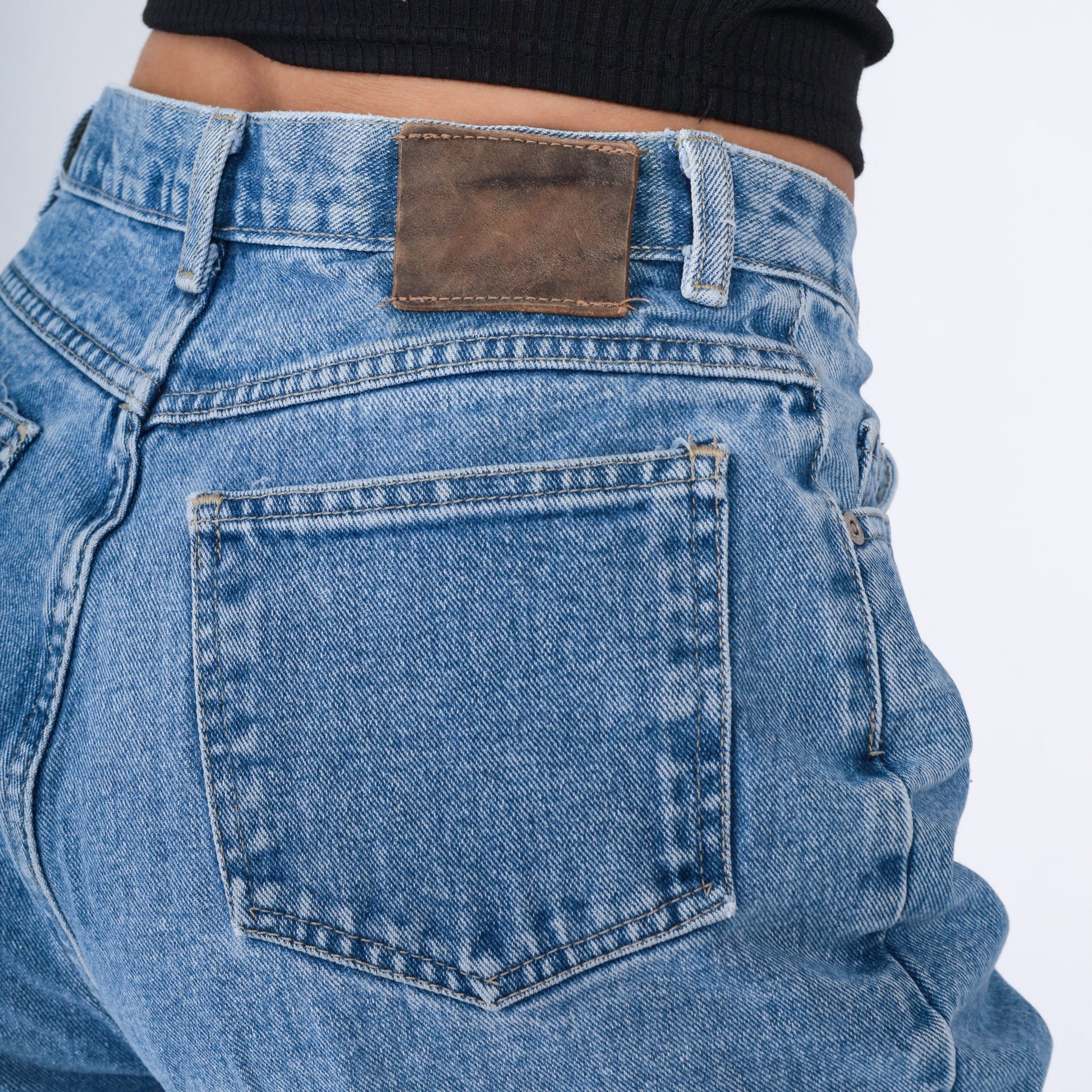 90s Mom Jeans High Rise Tapered Denim Stone Wash Blue Medium