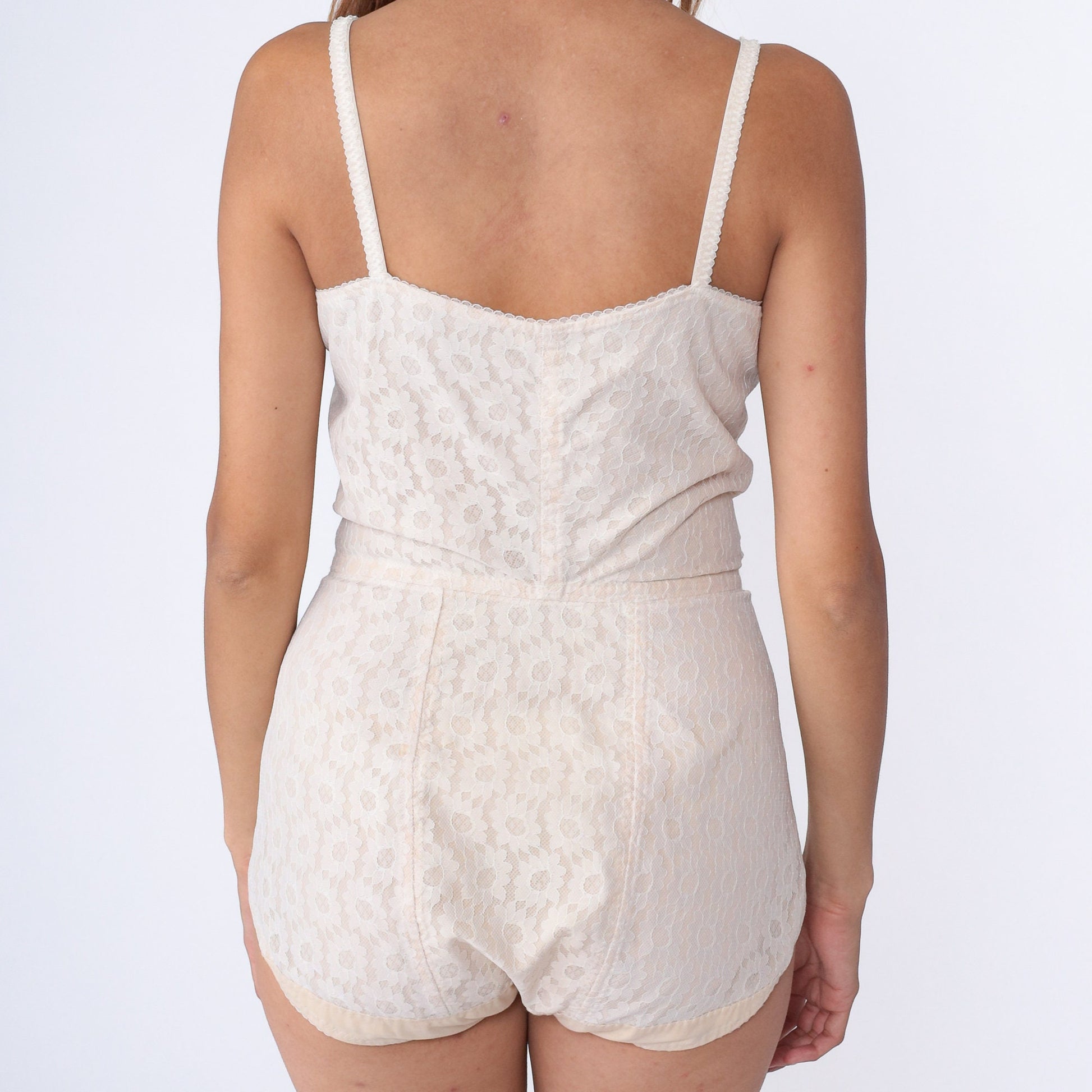 80s Bettys Body Form Shapewear Girdle Bodysuit Beige Lace Large L