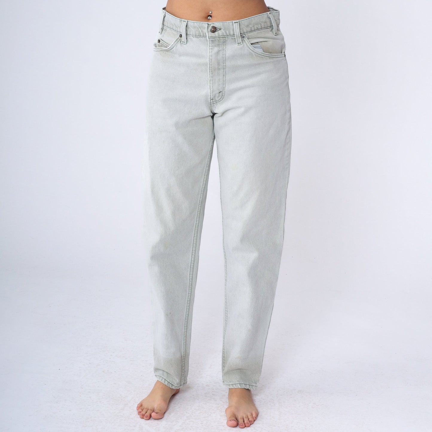 90s Levi's 550 Light Grey Denim Jeans High Rise Relaxed Tapered Men's 32x32