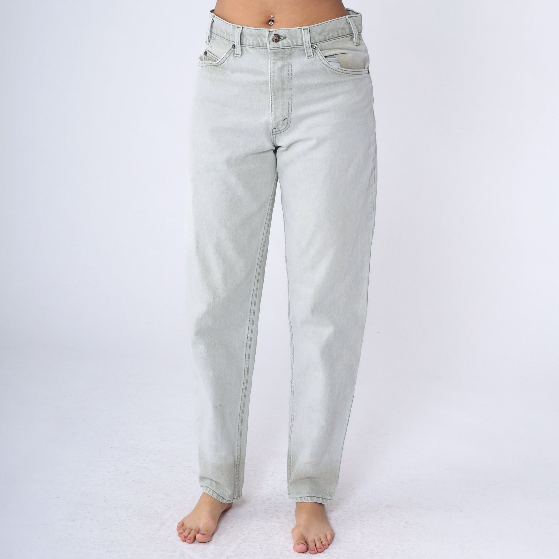 90s Levi's 550 Light Grey Denim Jeans High Rise Relaxed Tapered Men's 32x32