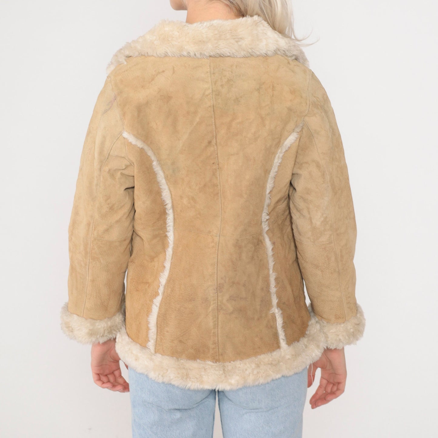 Y2K Wilsons Leather Kids Suede Sherpa Jacket Brown Button-Up Extra Small