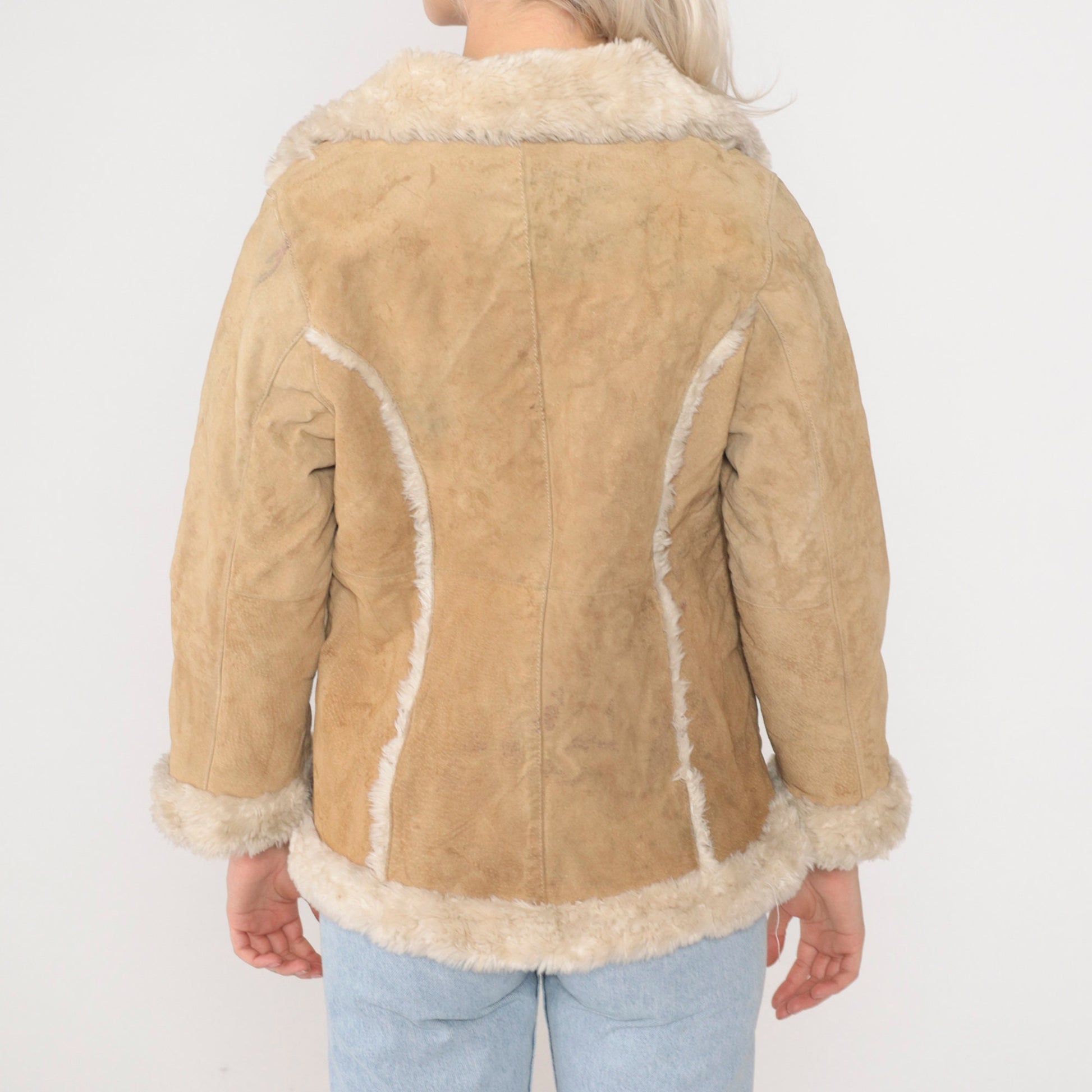 Y2K Wilsons Leather Kids Suede Sherpa Jacket Brown Button-Up Extra Small