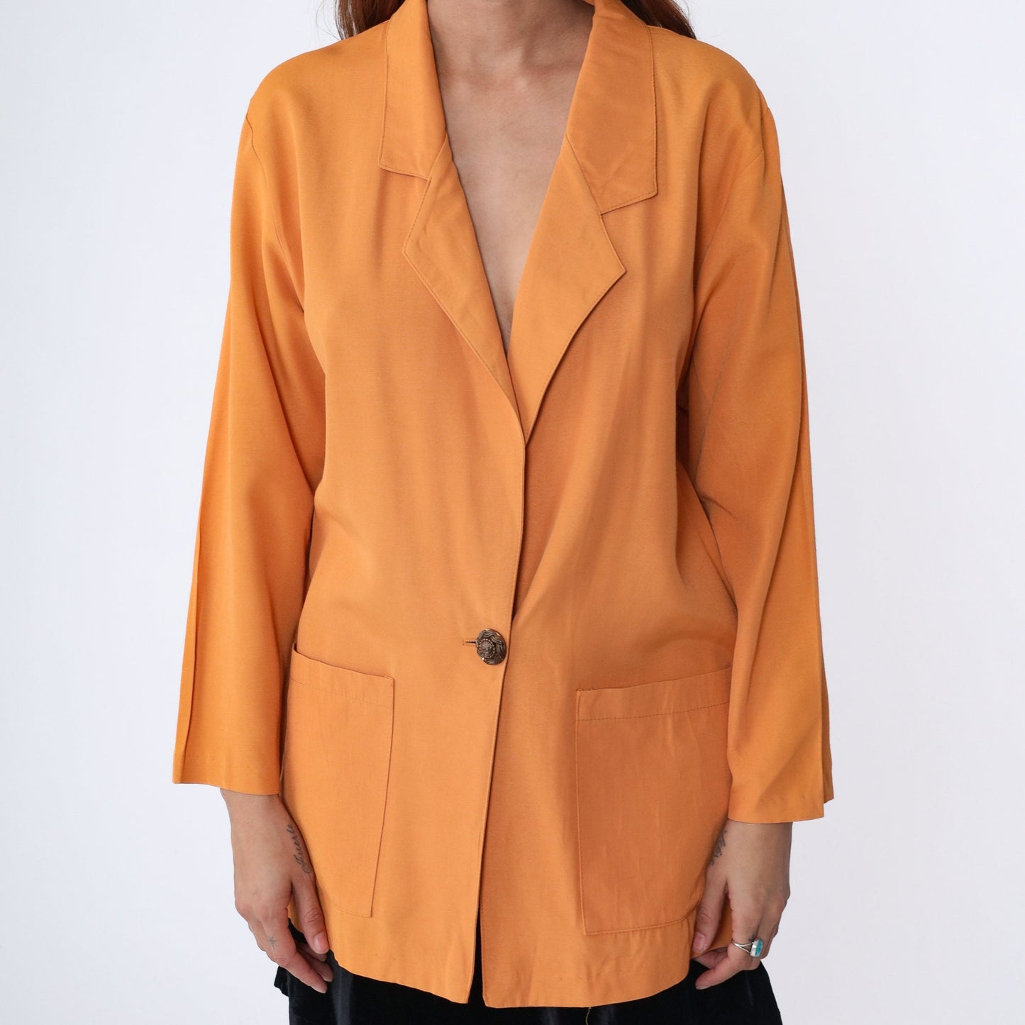 90s Orange Blazer Single Button Jacket Women's Medium M