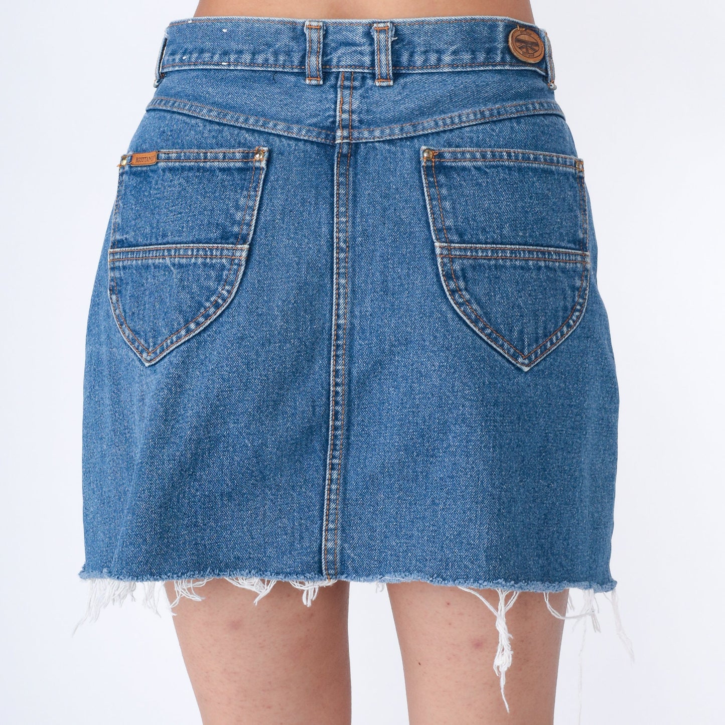 90s Brittania Denim Mini Skirt High Waist Cutoff Blue Medium