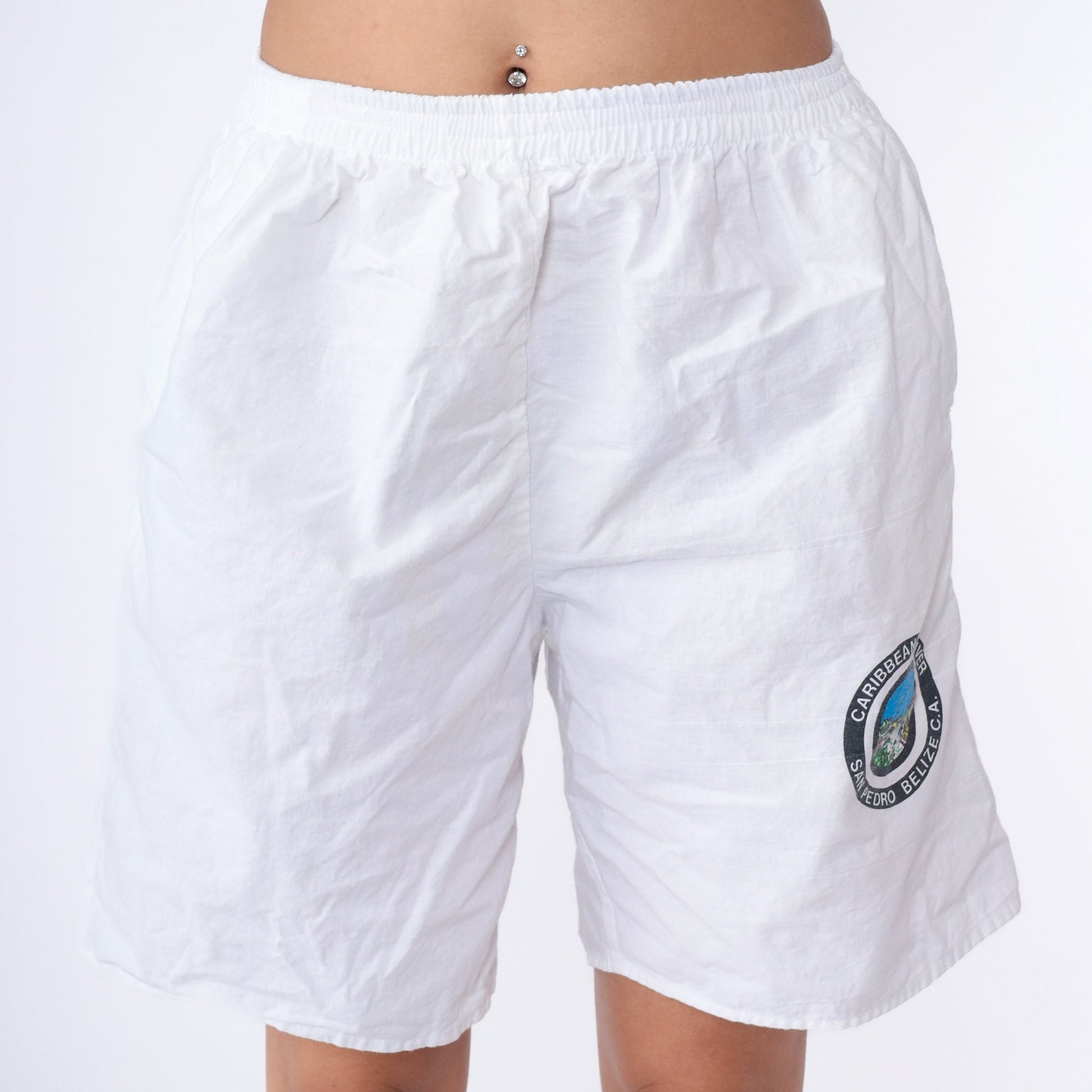 90s Belize San Pedro Scuba Diver Graphic Shorts White Cotton Small Medium