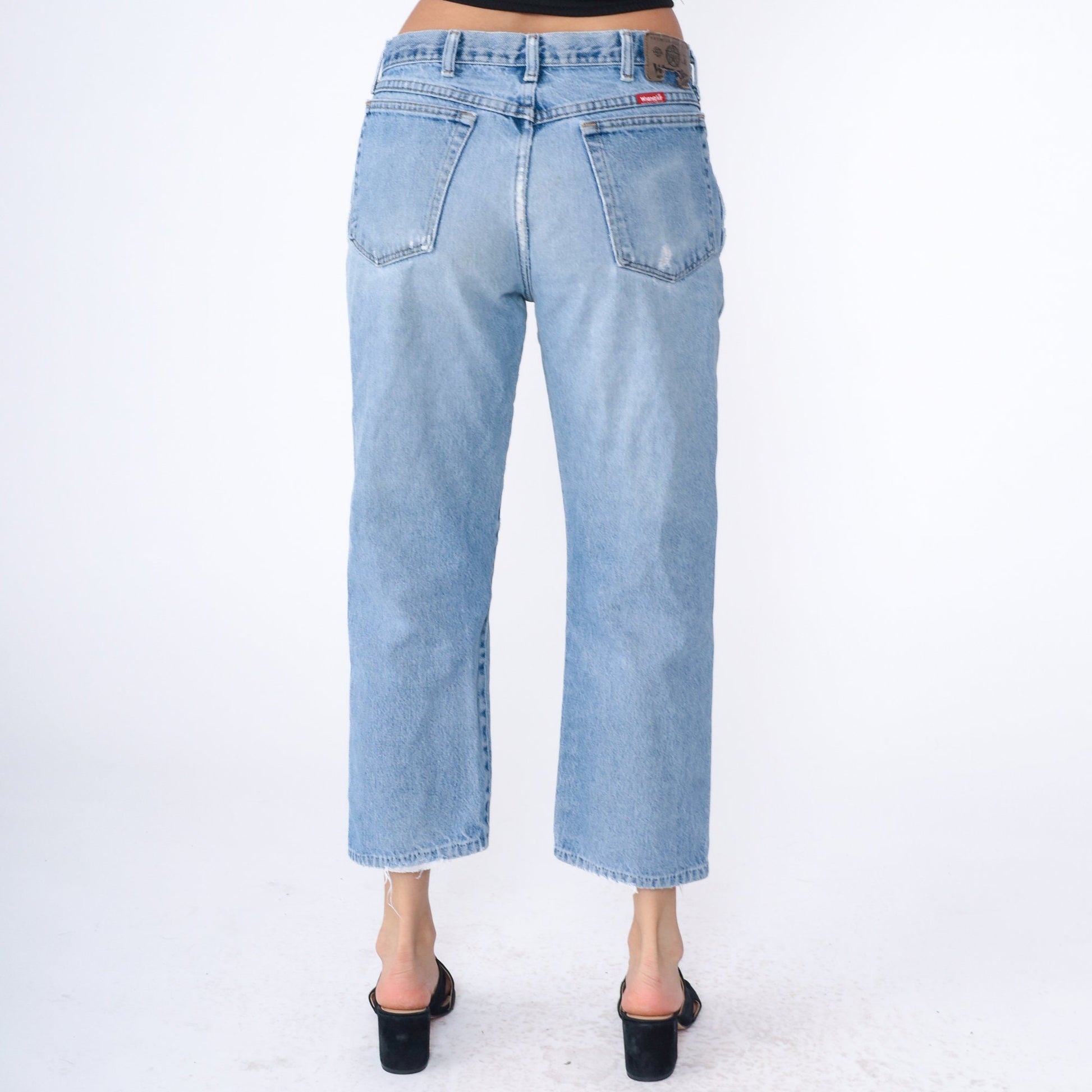 Wrangler Y2K Ripped Straight Leg Jeans Faded Blue High Rise Medium