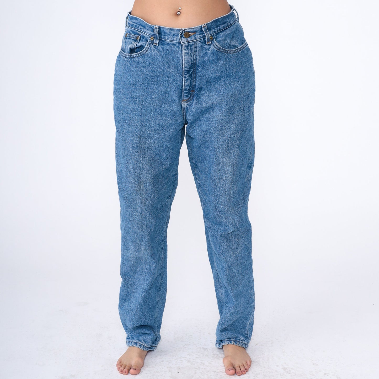 90s L.L. Bean High Waist Tapered Jeans Flannel Lined Blue Denim Large 14