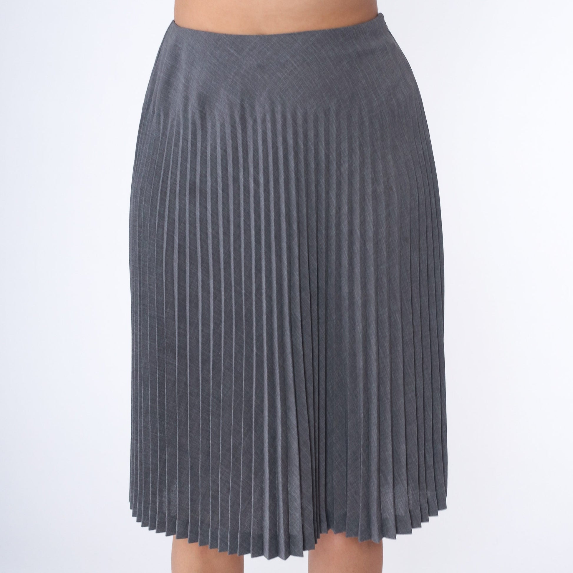 00s Grey Pleated High-Waist Midi Skirt Small 6